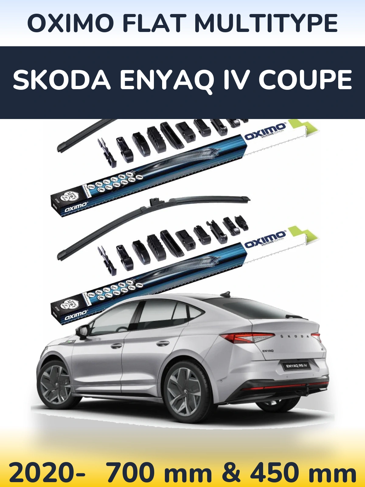 Front wiper blade set Oximo Flat MultiTipoe 700 & 450 mm for Skoda Enyaq iV Coupe 2020-2026