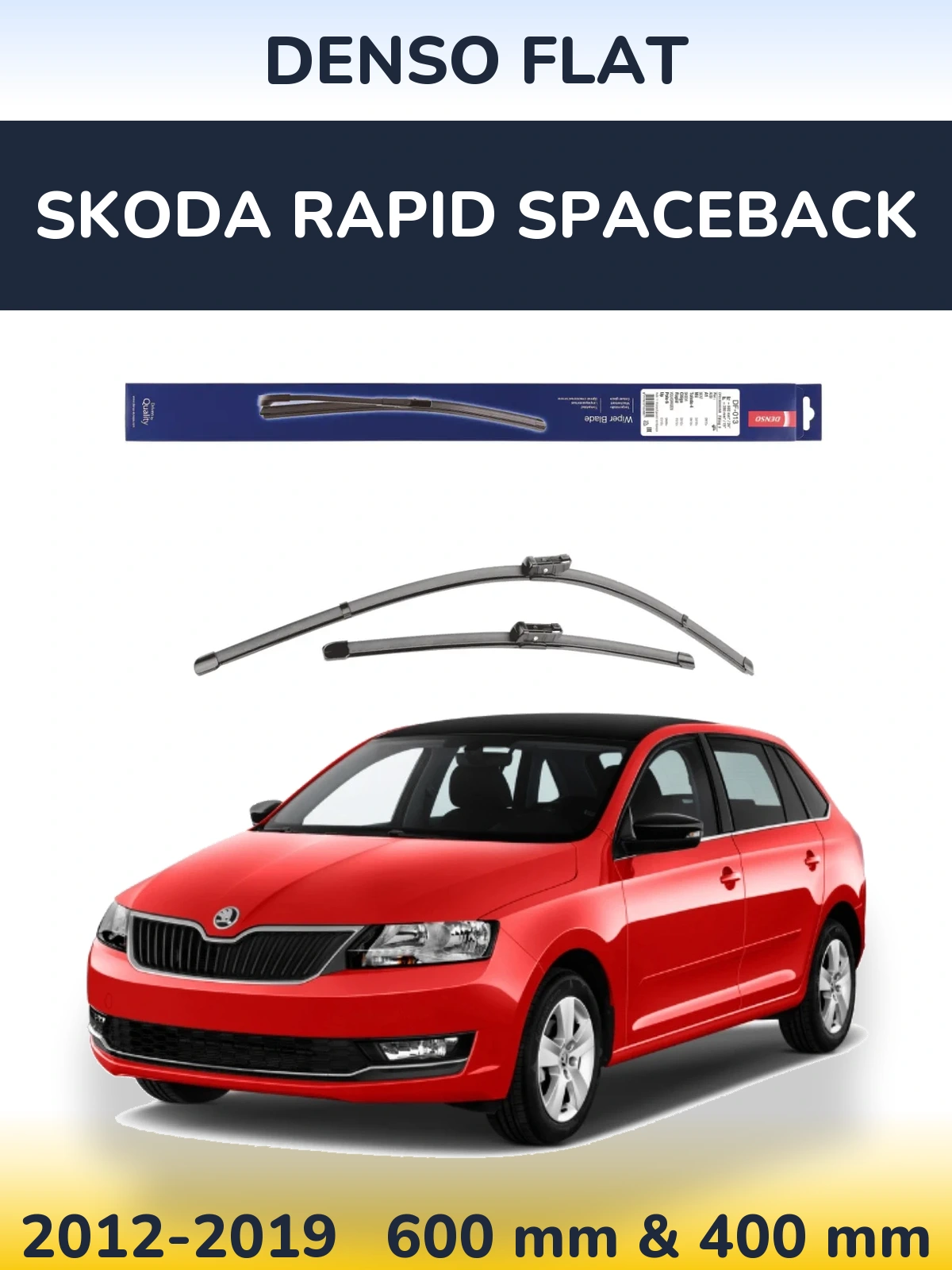 Front wiper blade set Denso Flat 600 & 380 mm for Skoda Rapid Spaceback 2012-2019