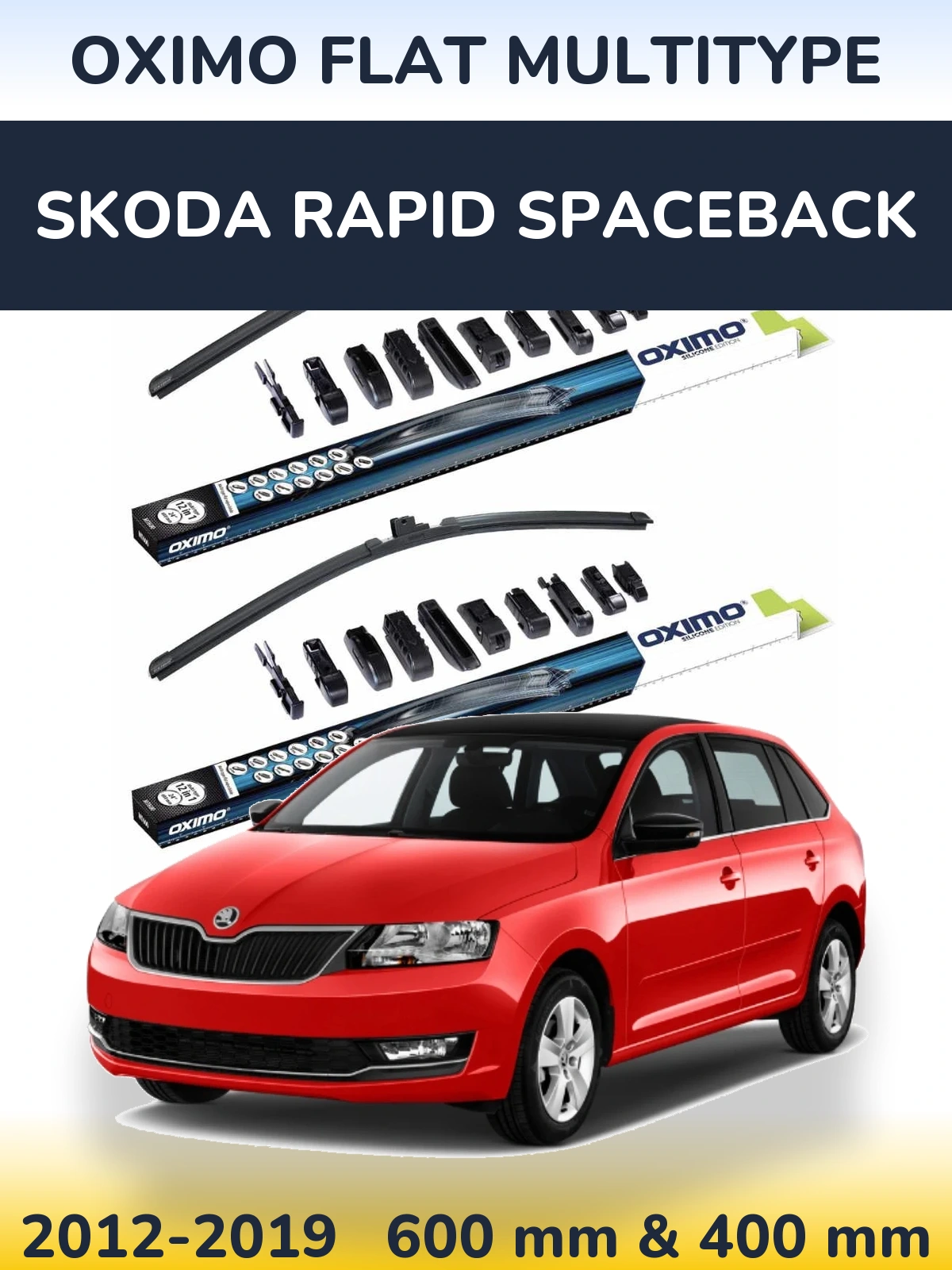 Front wiper blade set Oximo Flat MultiTipoe 600 & 400 mm for Skoda Rapid Spaceback 2012-2019