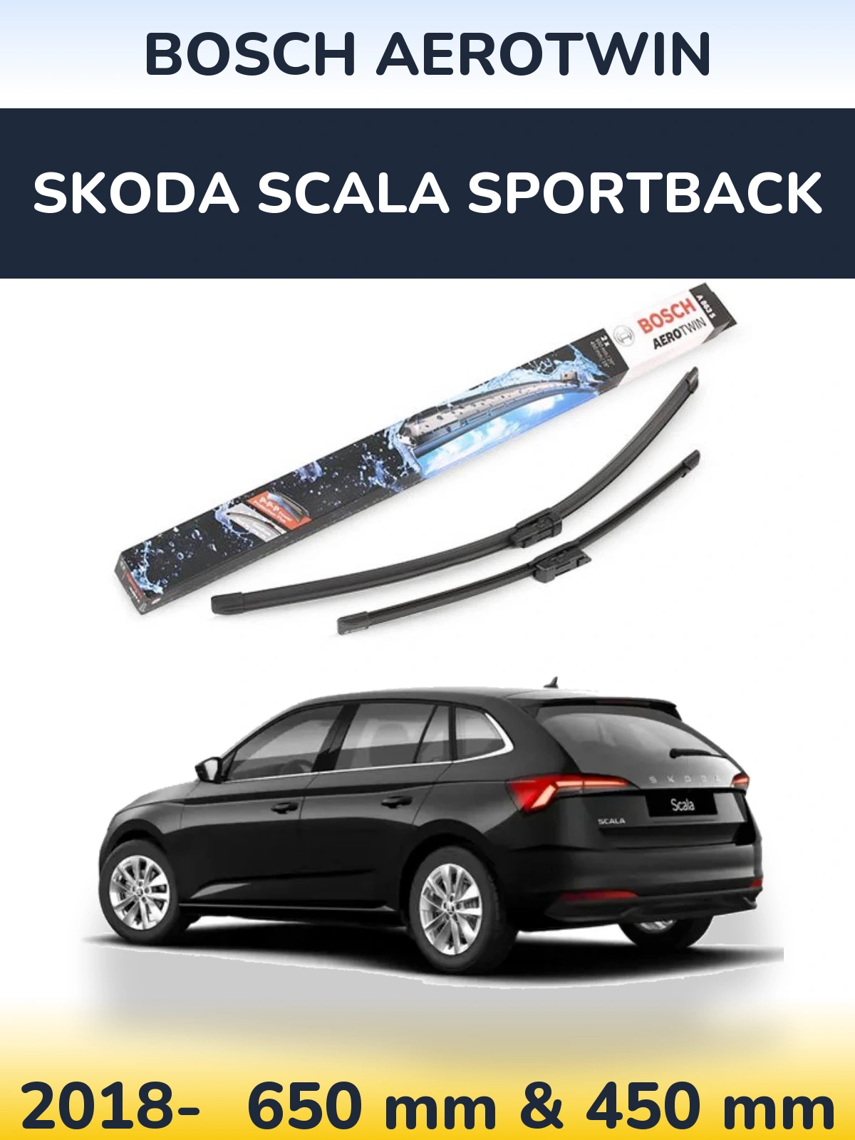 Front wiper blade set BOSCH AeroTwin 650 & 450 mm for Skoda Scala Sportback 2018-2026