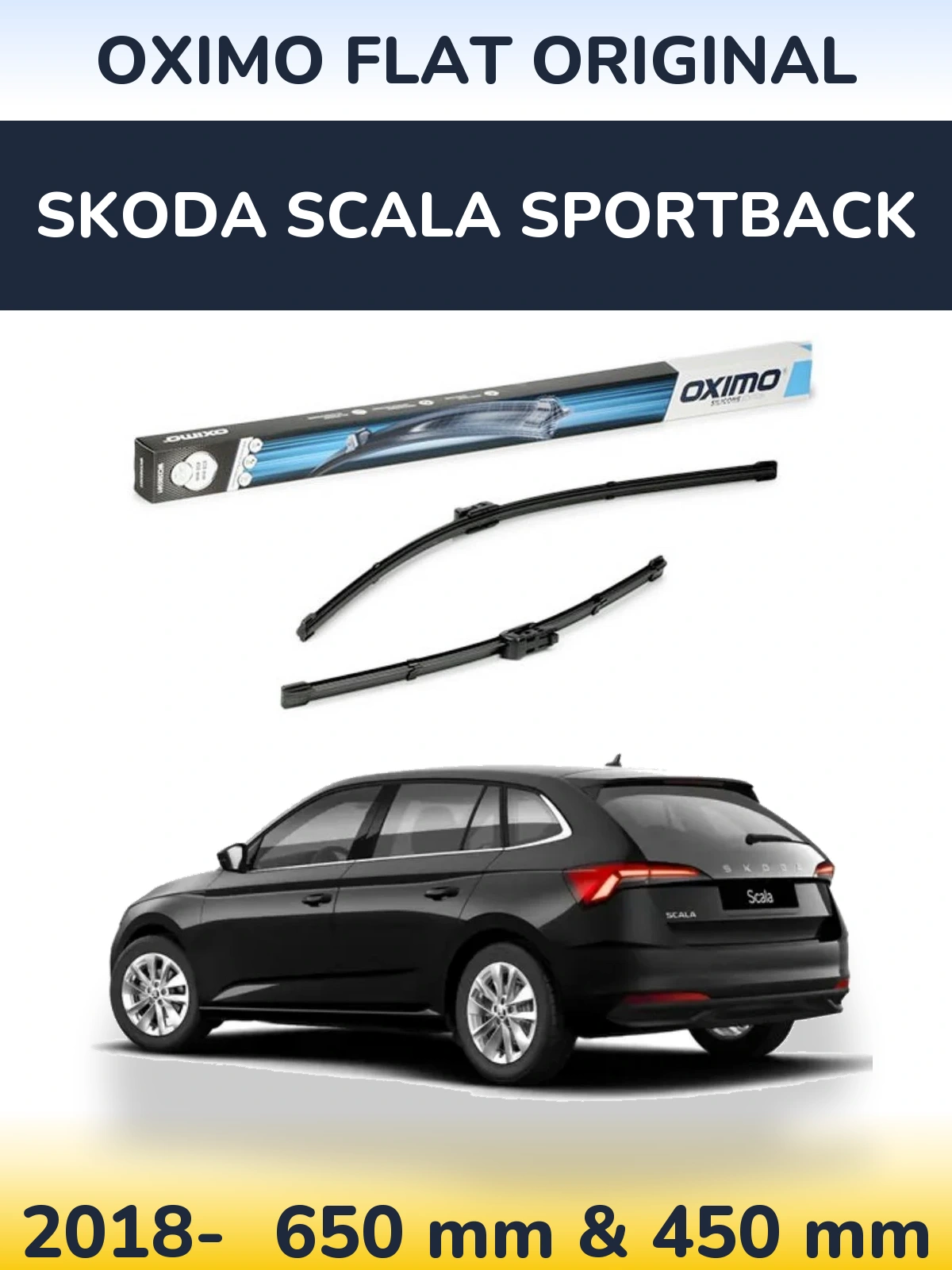Front wiper blade set Oximo Flat Original 650 & 450 mm for Skoda Scala Sportback 2018-2026
