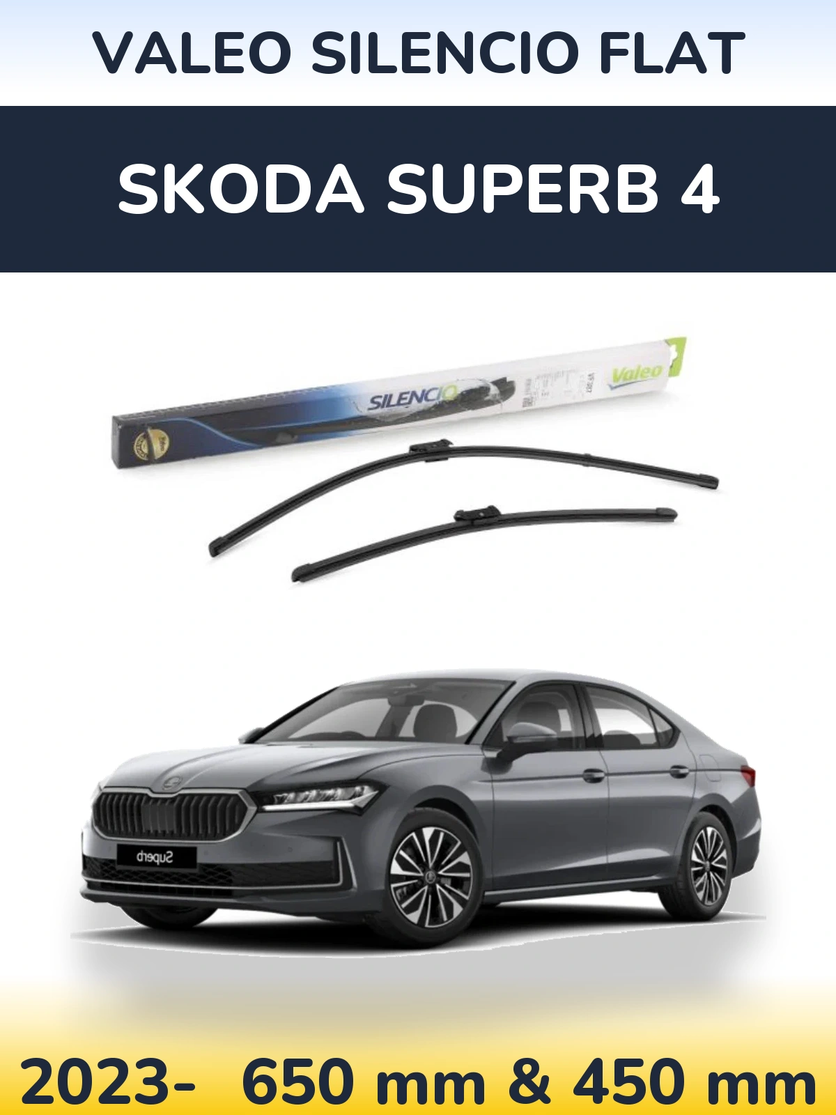 Front wiper blade set Valeo Silencio Flat 650 & 450 mm for Skoda Superb 4 2023-2026