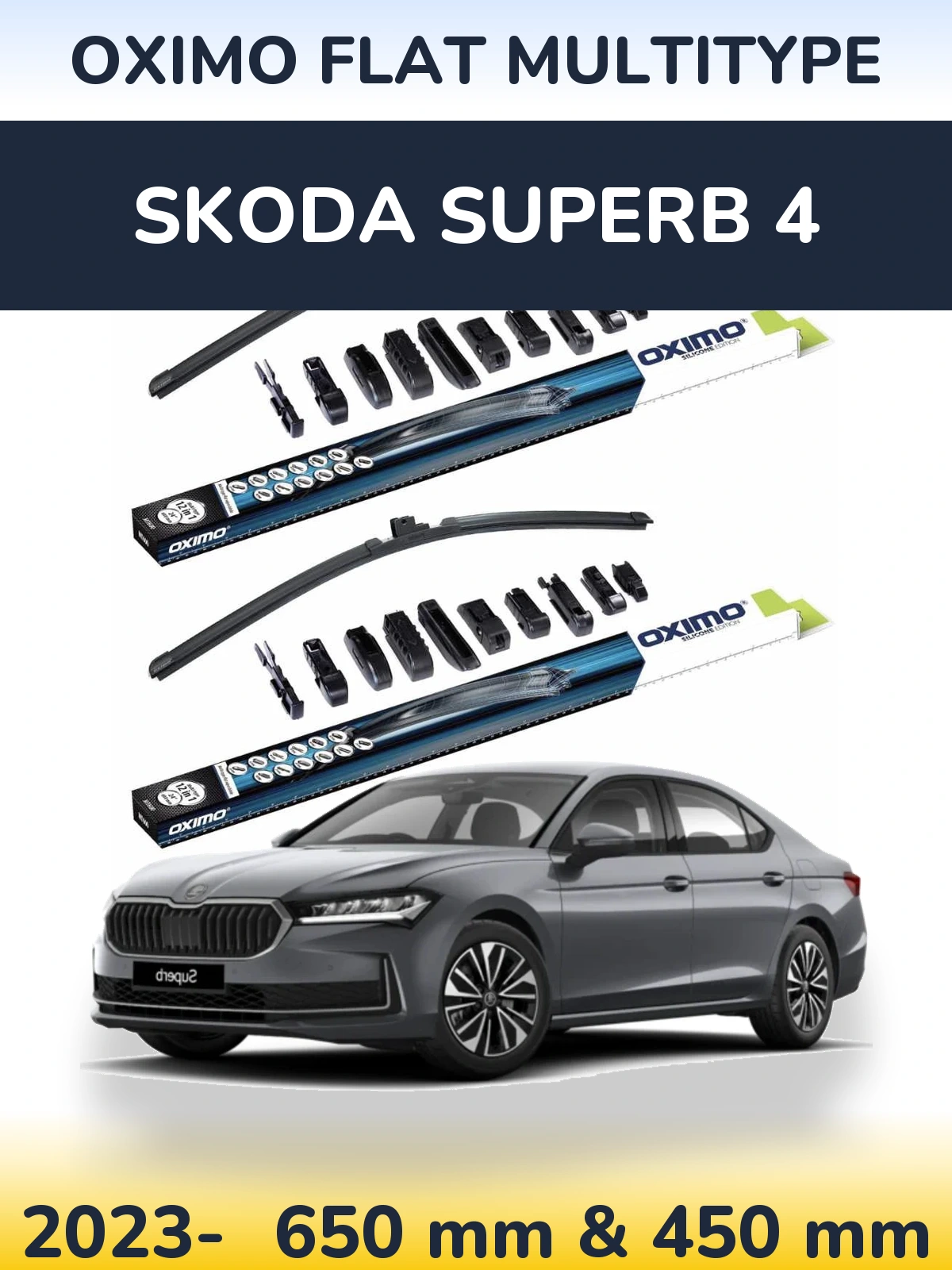 Front wiper blade set Oximo Flat MultiTipoe 650 & 450 mm for Skoda Superb 4 2023-2026