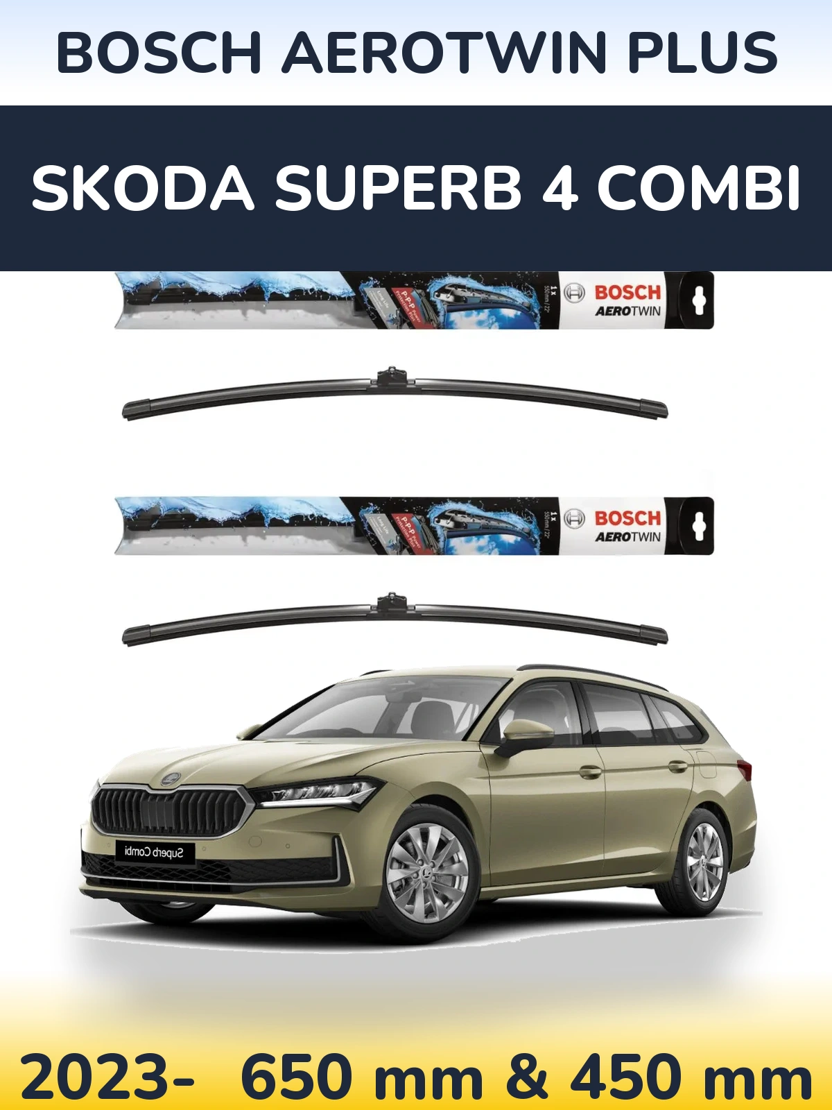 Комплект передніх щіток BOSCH AeroTwin Plus 650 & 450 мм для Skoda Superb 4 Combi 2023-2026