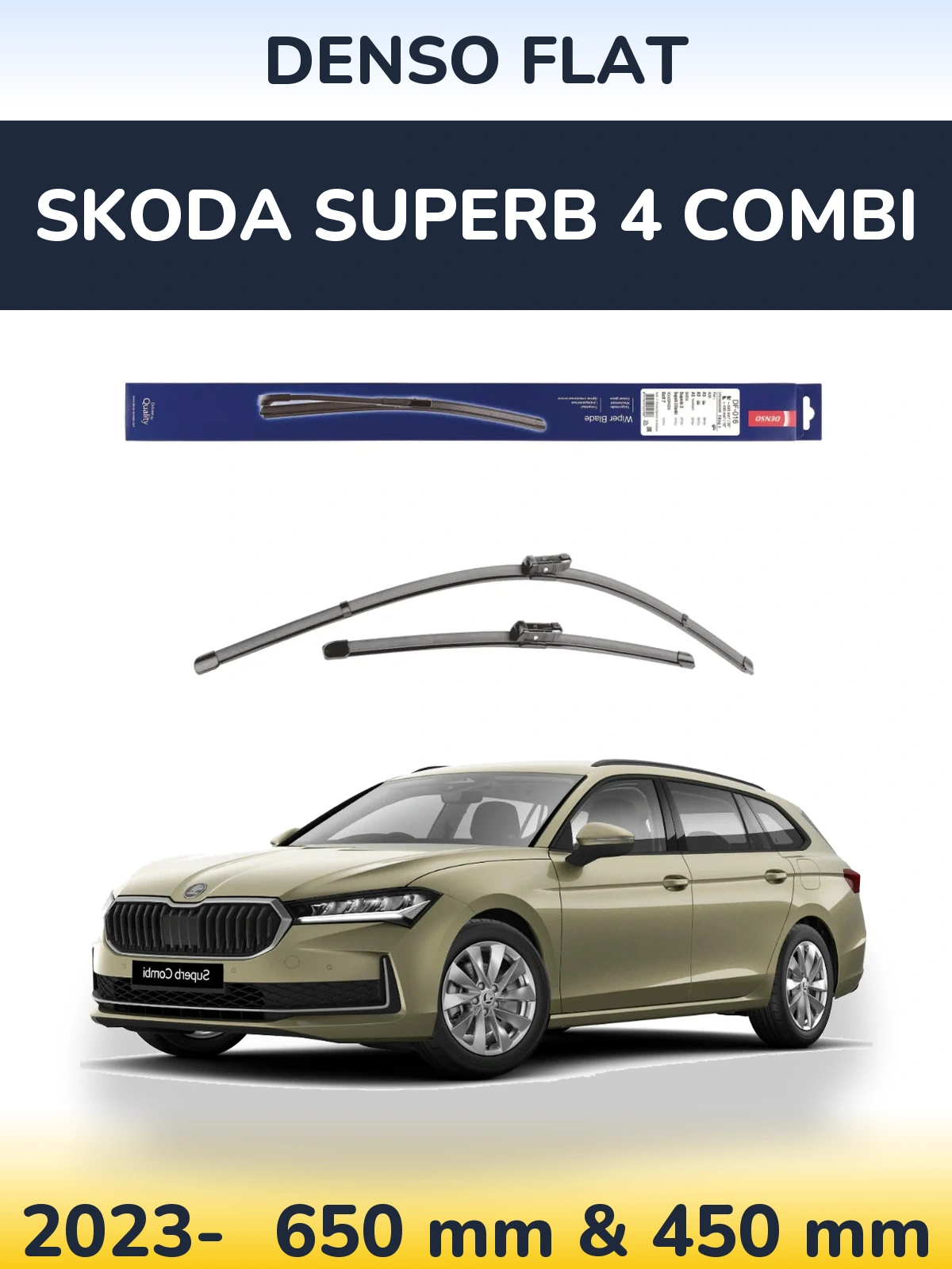 Front wiper blade set Denso Flat 650 & 450 mm for Skoda Superb 4 Combi 2023-2026