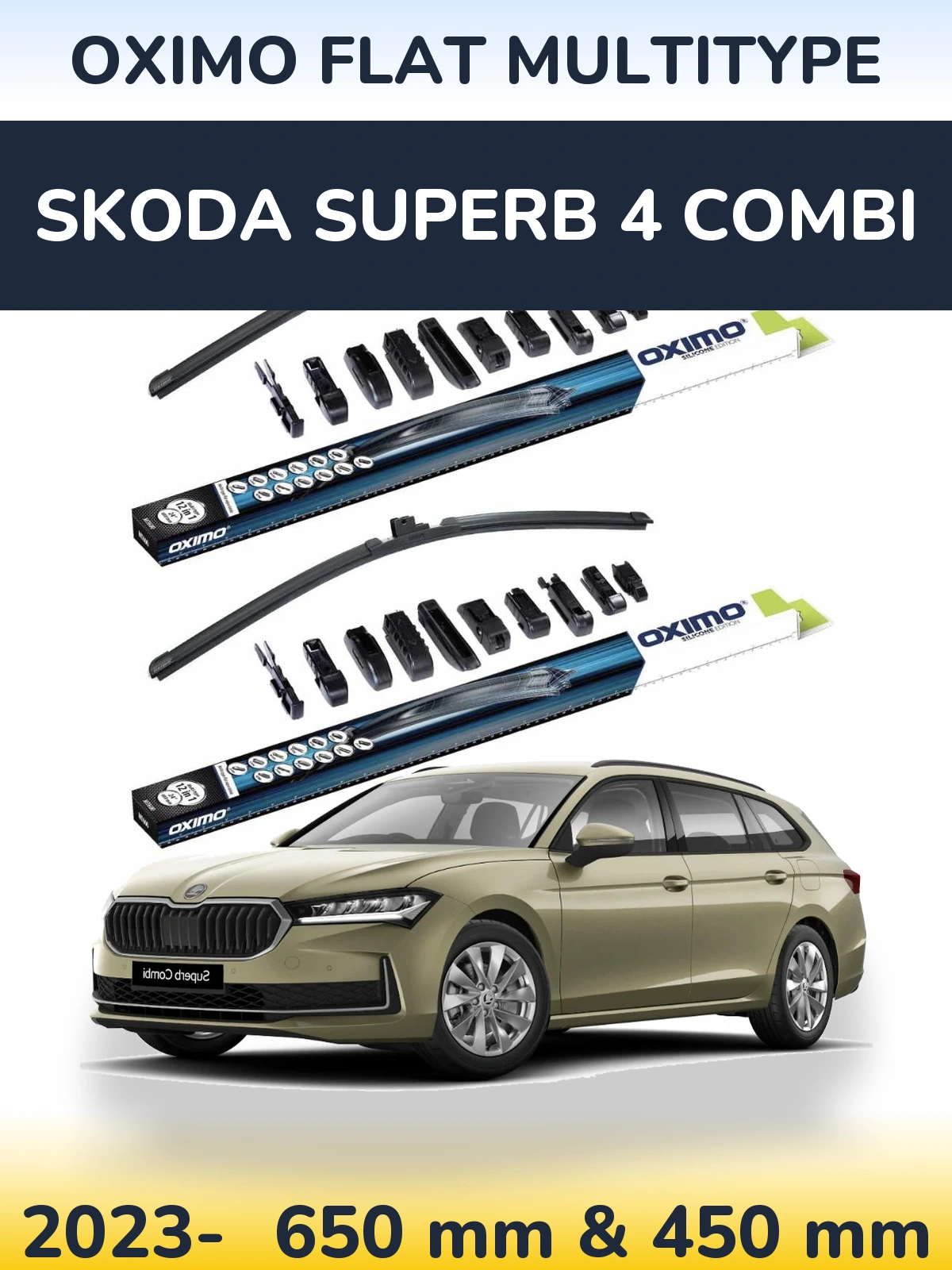 Front wiper blade set Oximo Flat MultiTipoe 650 & 450 mm for Skoda Superb 4 Combi 2023-2026