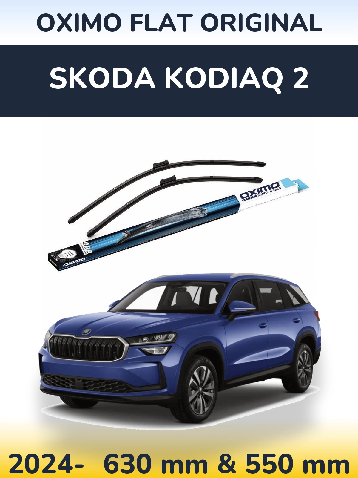 Комплект передніх щіток Oximo Flat Original 630 & 550 мм для Skoda Kodiaq 2 2024-2026