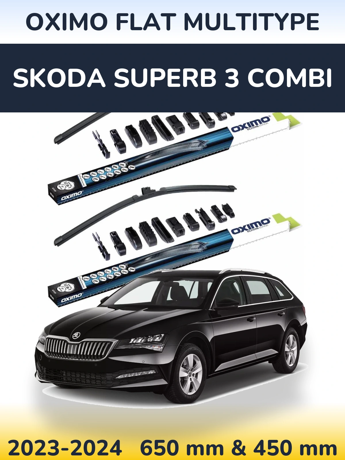 Front wiper blade set Oximo Flat MultiTipoe 650 & 450 mm for Skoda Superb 3 Combi 2023-2024