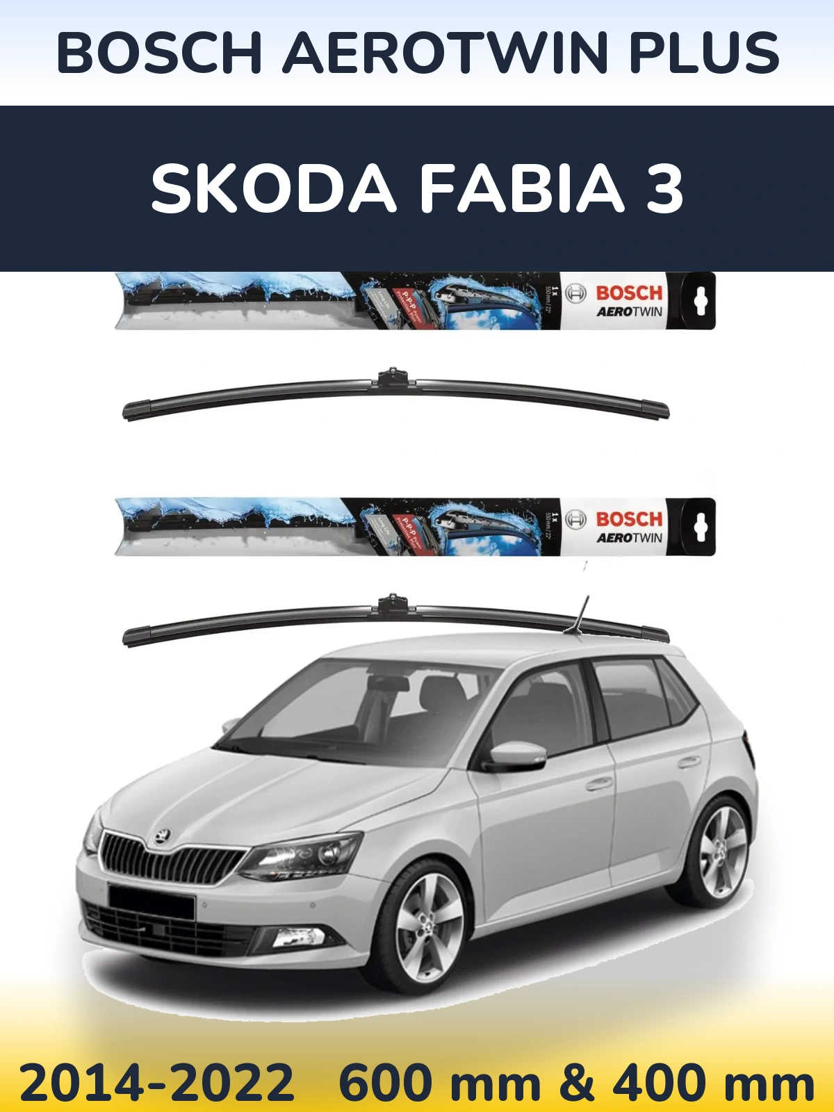 Front wiper blade set BOSCH AeroTwin Plus 600 & 400 mm for Skoda Fabia 3 2014-2022