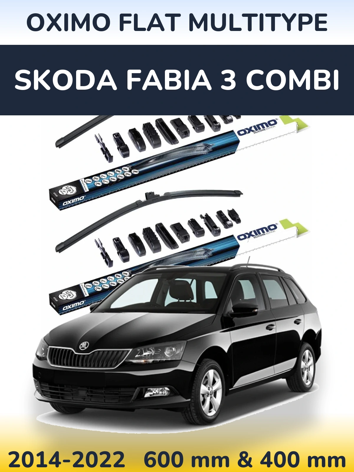 Front wiper blade set Oximo Flat MultiTypee 600 & 400 mm for Skoda Fabia 3 Combi 2014-2022