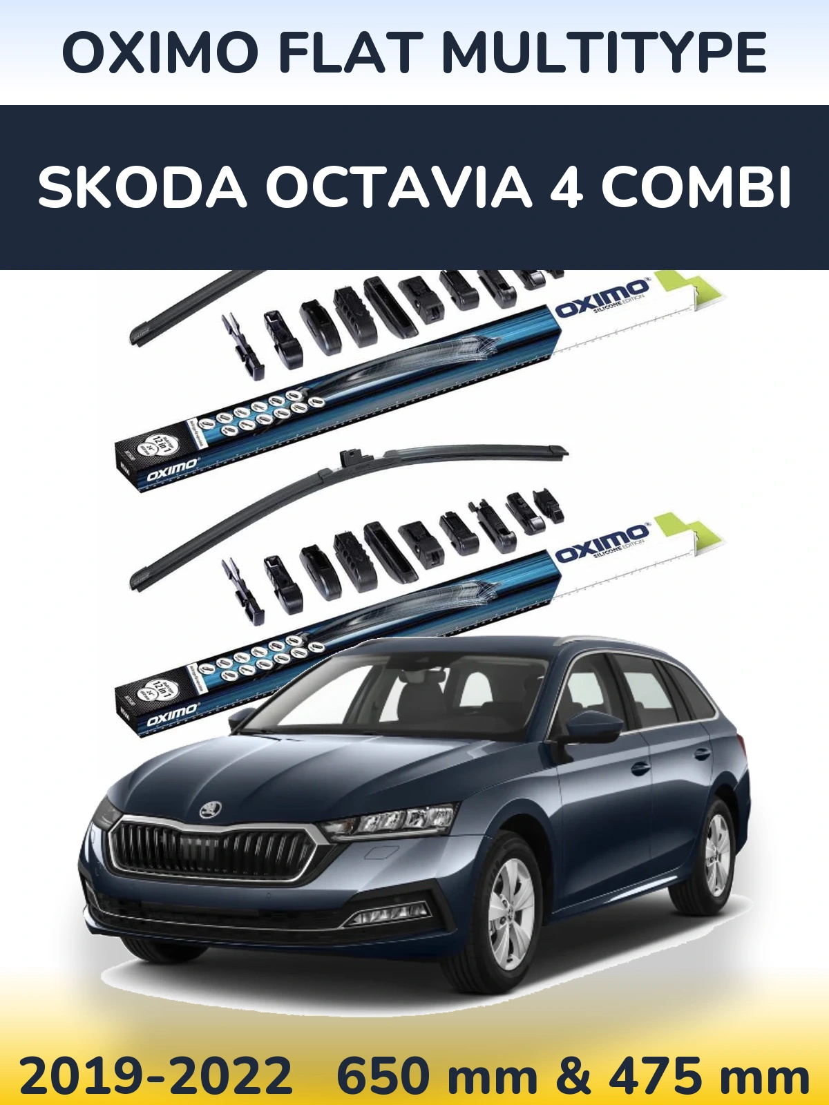 Front wiper blade set Oximo Flat MultiTypee 650 & 475 mm for Skoda Octavia 4 Combi 2019-2022