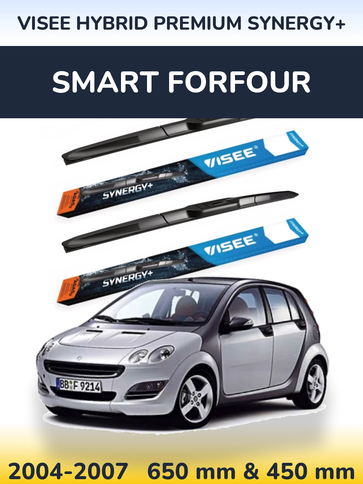 Front wiper blade set VISEE HYBRID PREMIUM SYNERGY+ 650 & 450 mm for Smart Forfour 2004-2007