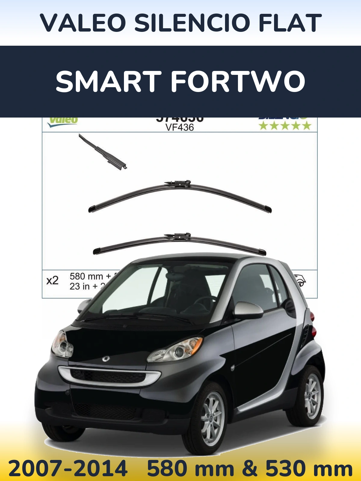 Комплект передних дворников Valeo Silencio Flat 580 & 530 мм для Smart Fortwo 2007-2014