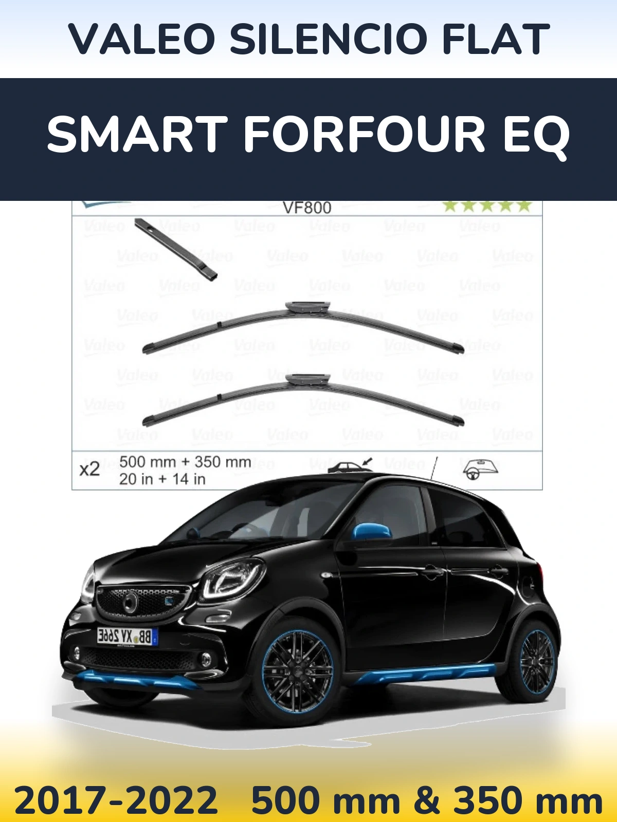 Front wiper blade set Valeo Silencio Flat 500 & 350 mm for Smart Forfour EQ 2017-2022
