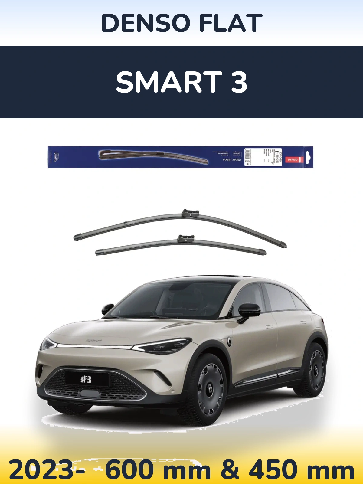 Front wiper blade set Denso Flat 600 & 450 mm for Smart 3 2023-2026