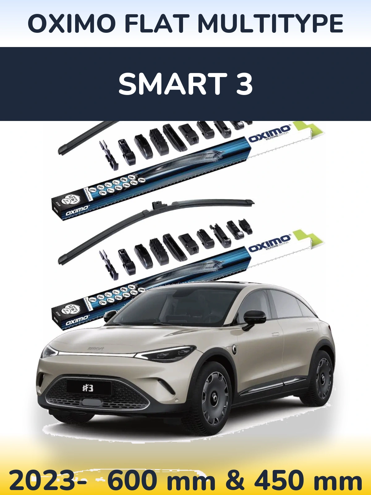 Front wiper blade set Oximo Flat MultiTipoe 600 & 450 mm for Smart 3 2023-2026