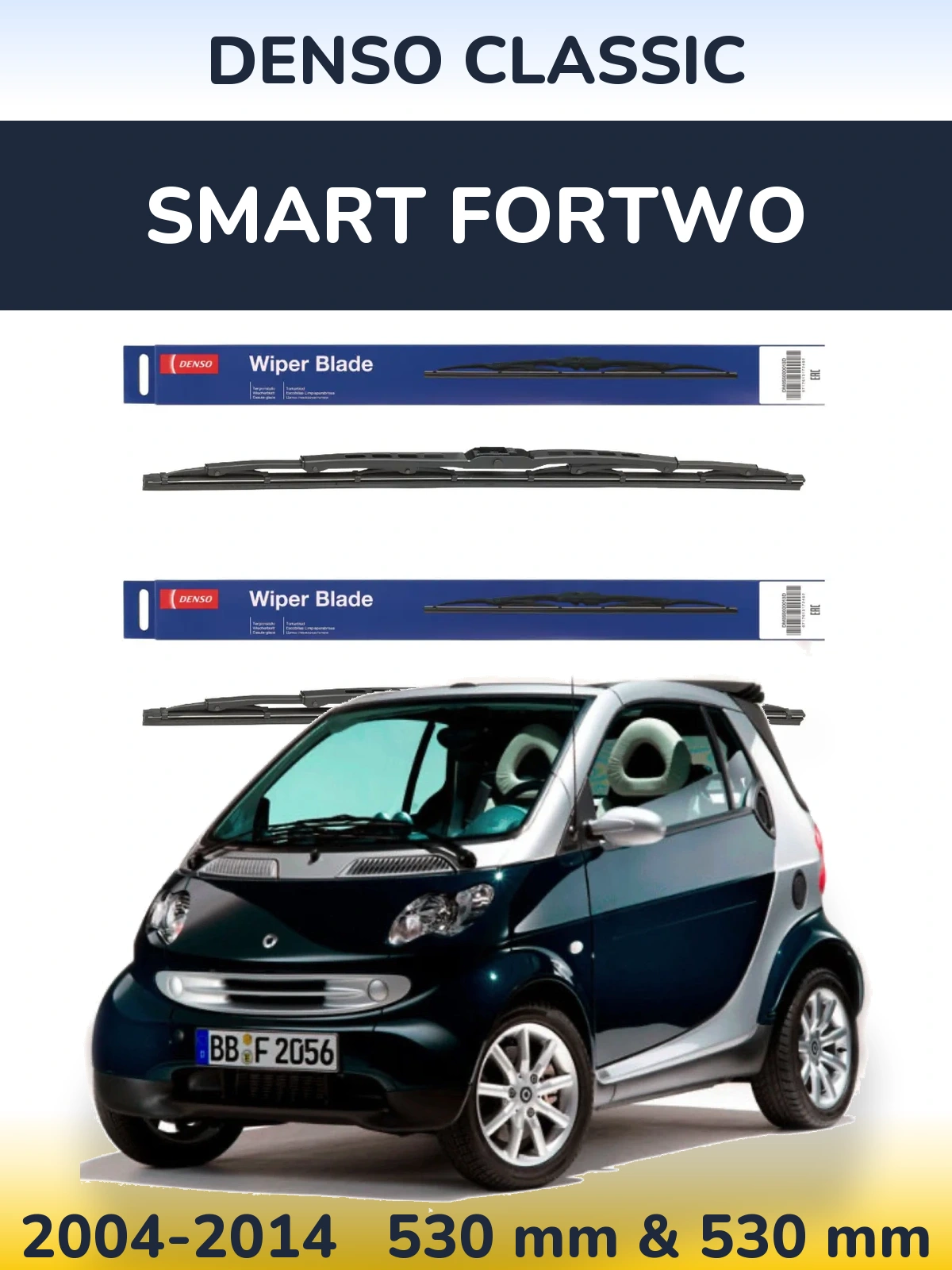 Комплект передних дворников Denso Classic 530 & 530 мм для Smart Fortwo 2004-2014