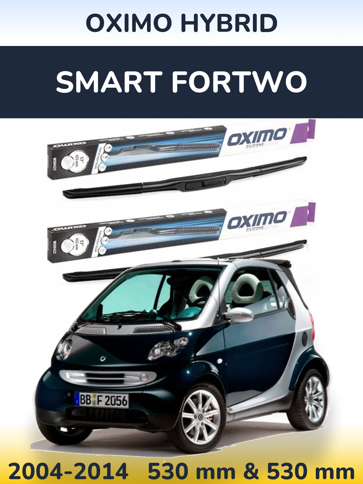 Комплект передних дворников Oximo Hybrid 530 & 530 мм для Smart Fortwo 2004-2014