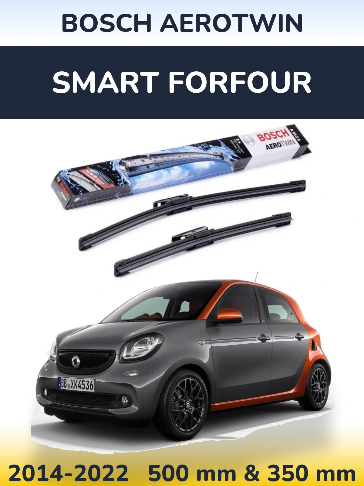 Front wiper blade set BOSCH AeroTwin 500 & 360 mm for Smart Forfour 2014-2022