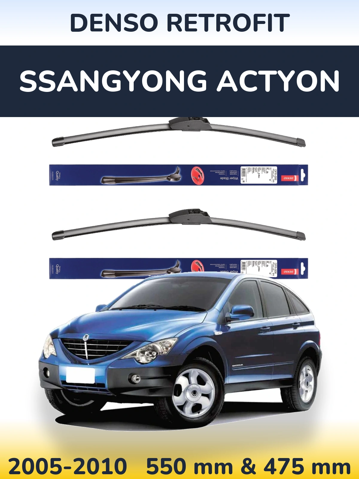 Front wiper blade set Denso Retrofit 550 & 475 mm for SsangYong Actyon 2005-2010