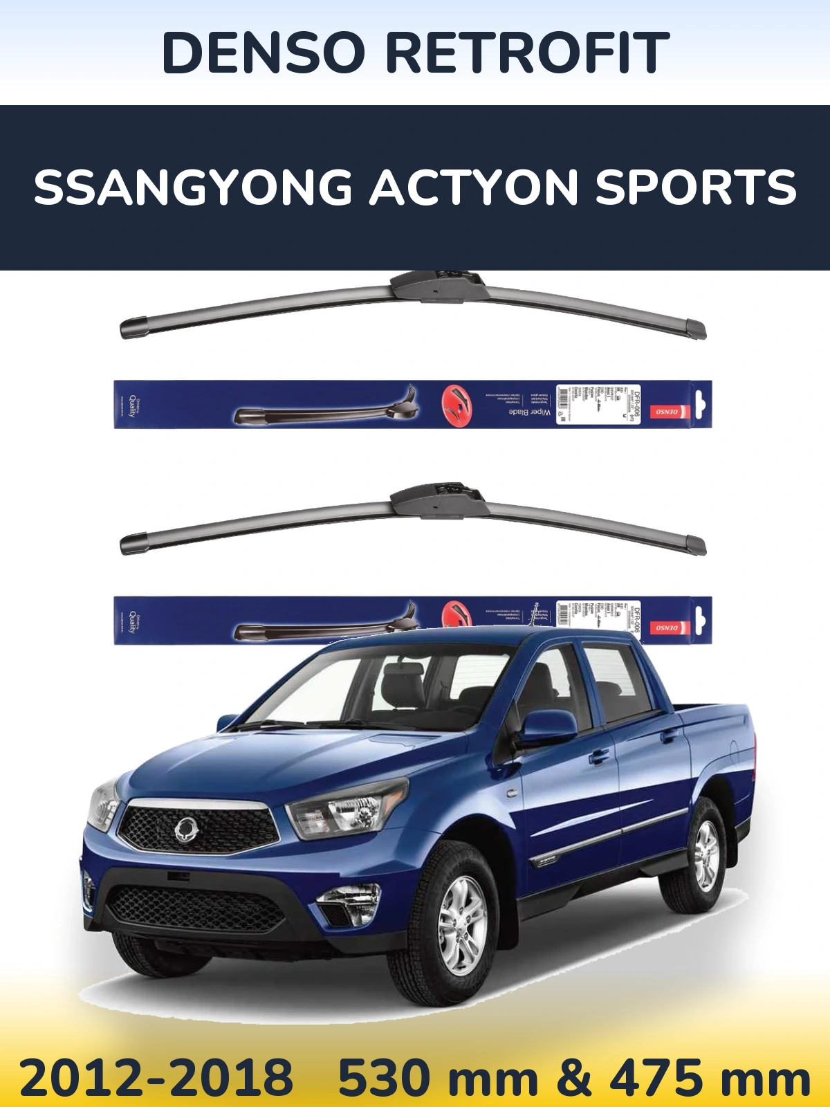 Front wiper blade set Denso Retrofit 530 & 475 mm for SsangYong Actyon Sports 2012-2018