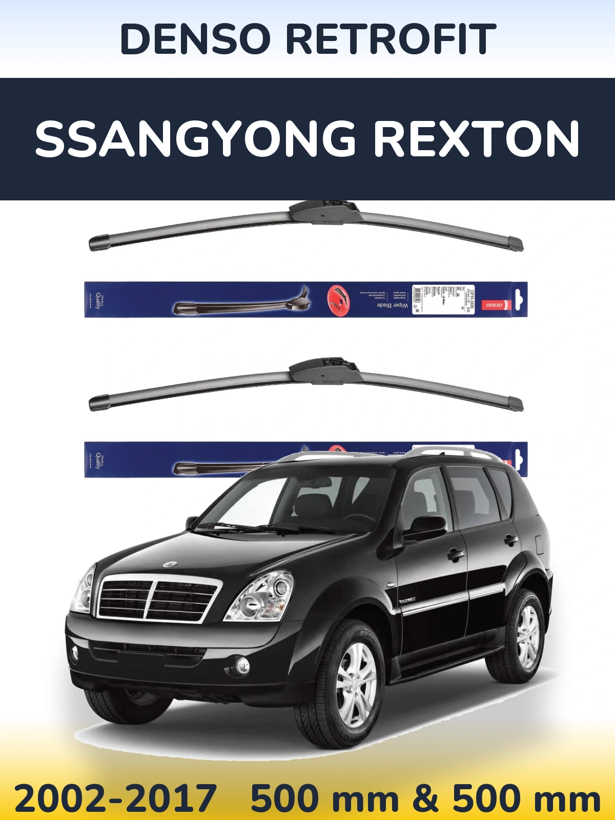 Front wiper blade set Denso Retrofit 500 & 500 mm for SsangYong Rexton 2002-2017