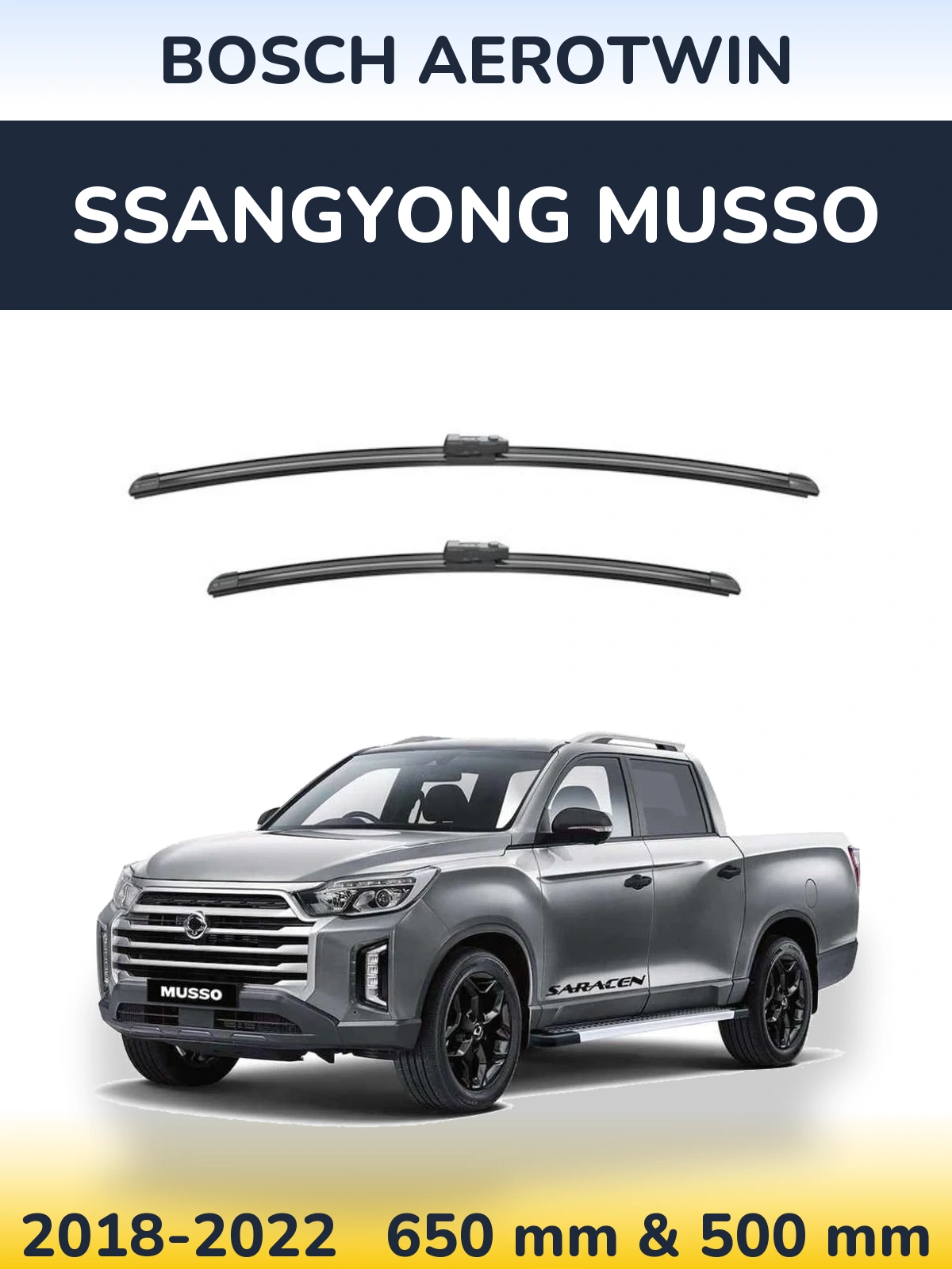Front wiper blade set BOSCH AeroTwin 650 & 500 mm for SsangYong Musso 2018-2022