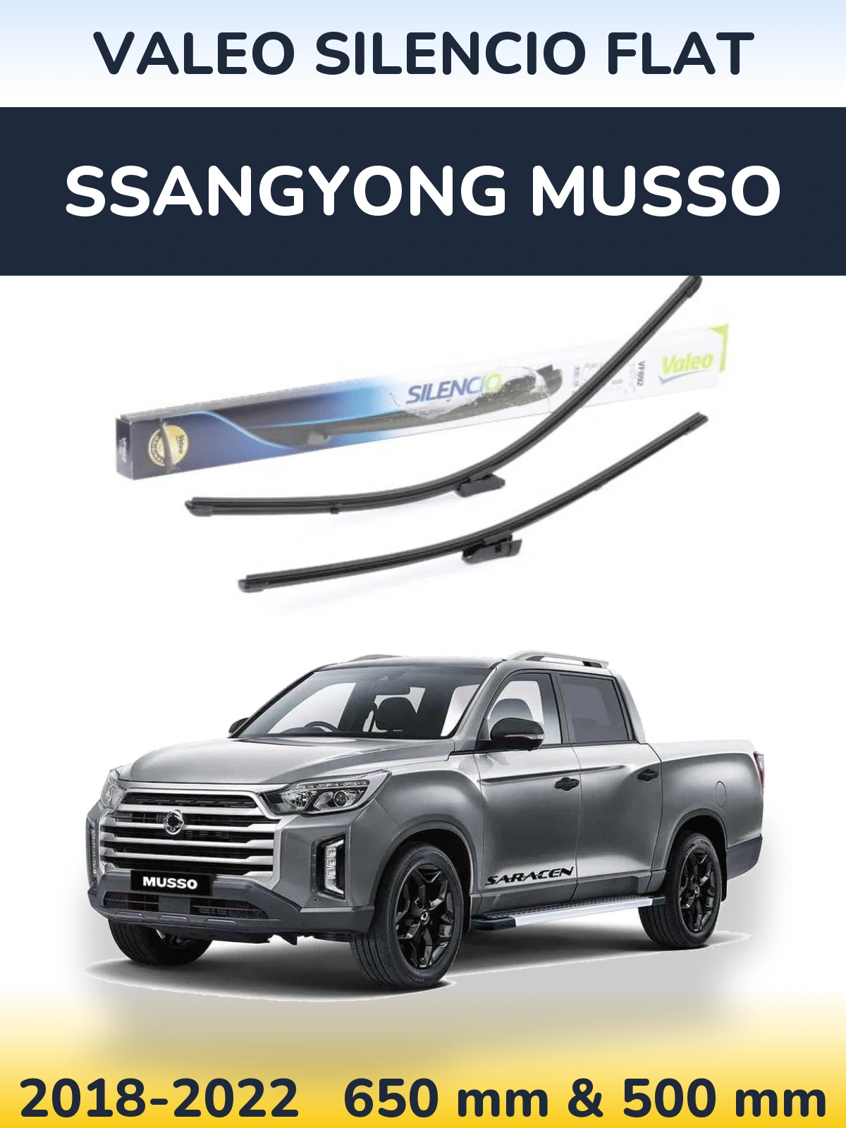 Front wiper blade set Valeo Silencio Flat 630 & 500 mm for SsangYong Musso 2018-2022