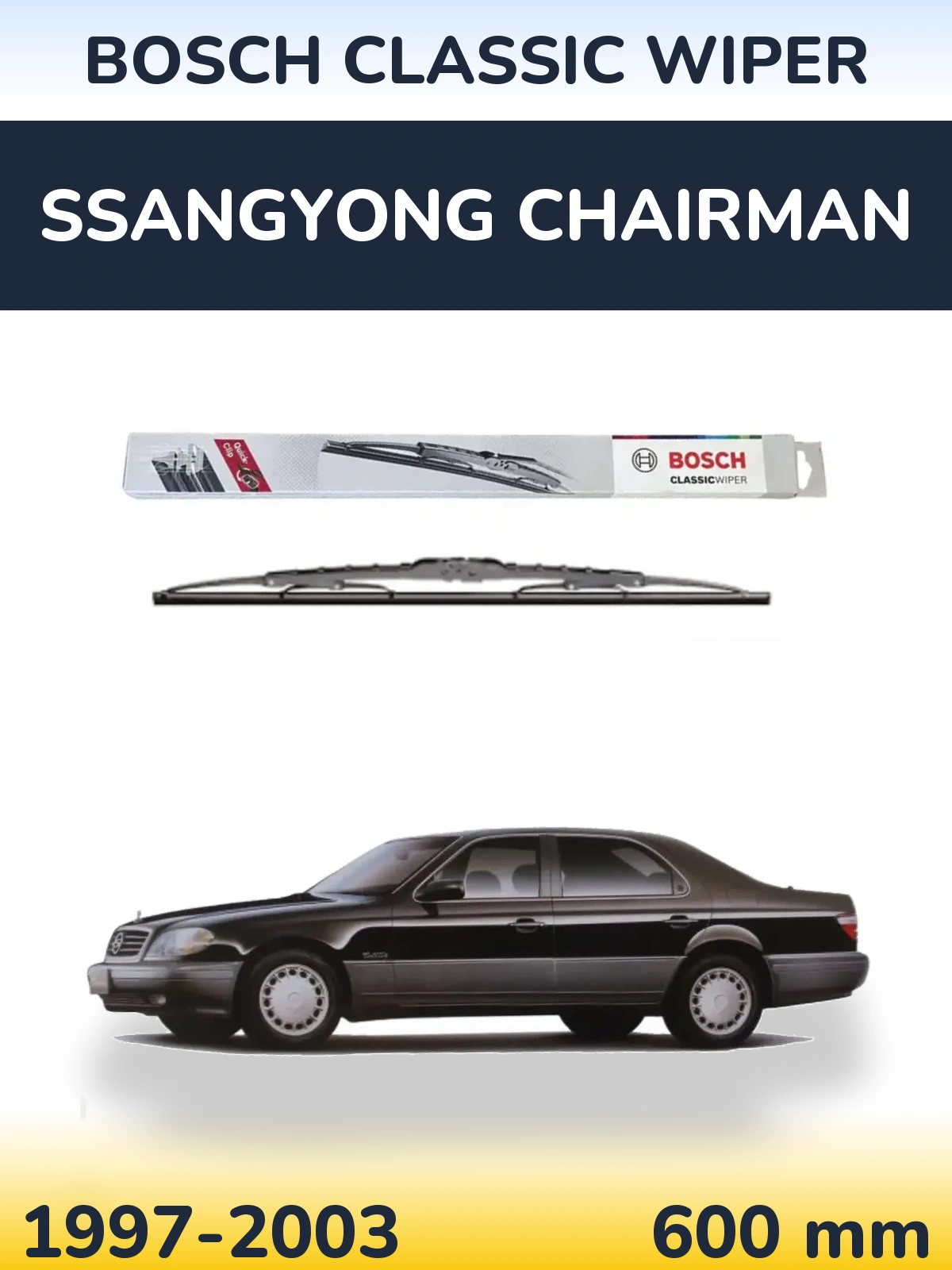 Front wiper blade BOSCH Classic Wiper 600 mm for SsangYong Chairman 1997-2003