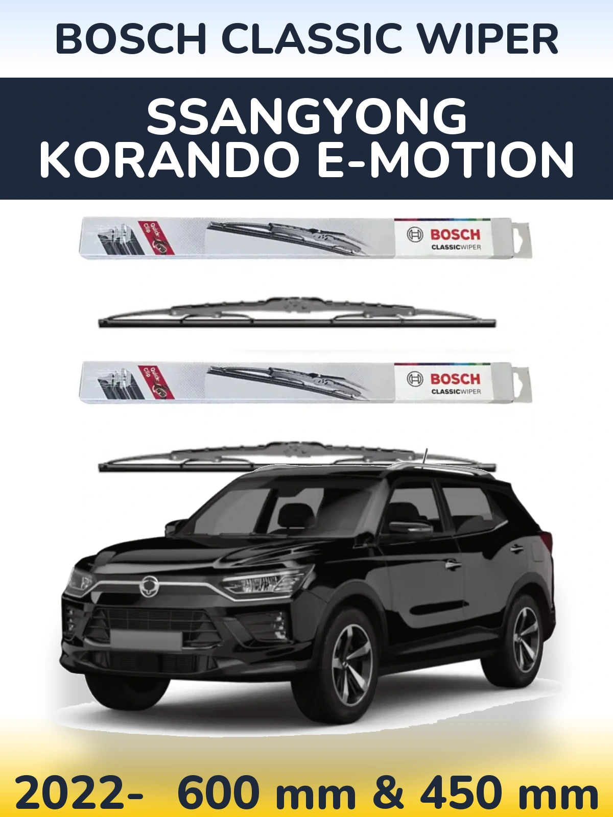Front wiper blade set BOSCH Classic Wiper 600 & 450 mm for SsangYong Korando E-Motion 2022-2026