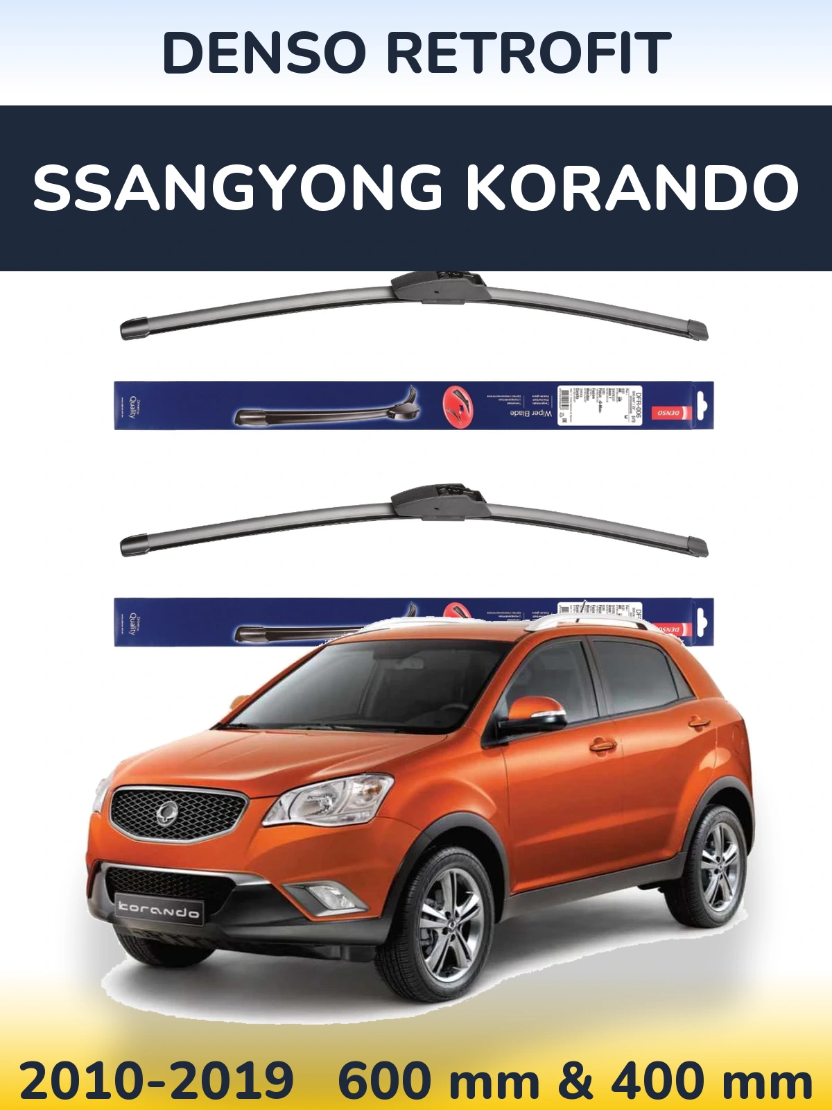 Front wiper blade set Denso Retrofit 600 & 400 mm for SsangYong Korando 2010-2019