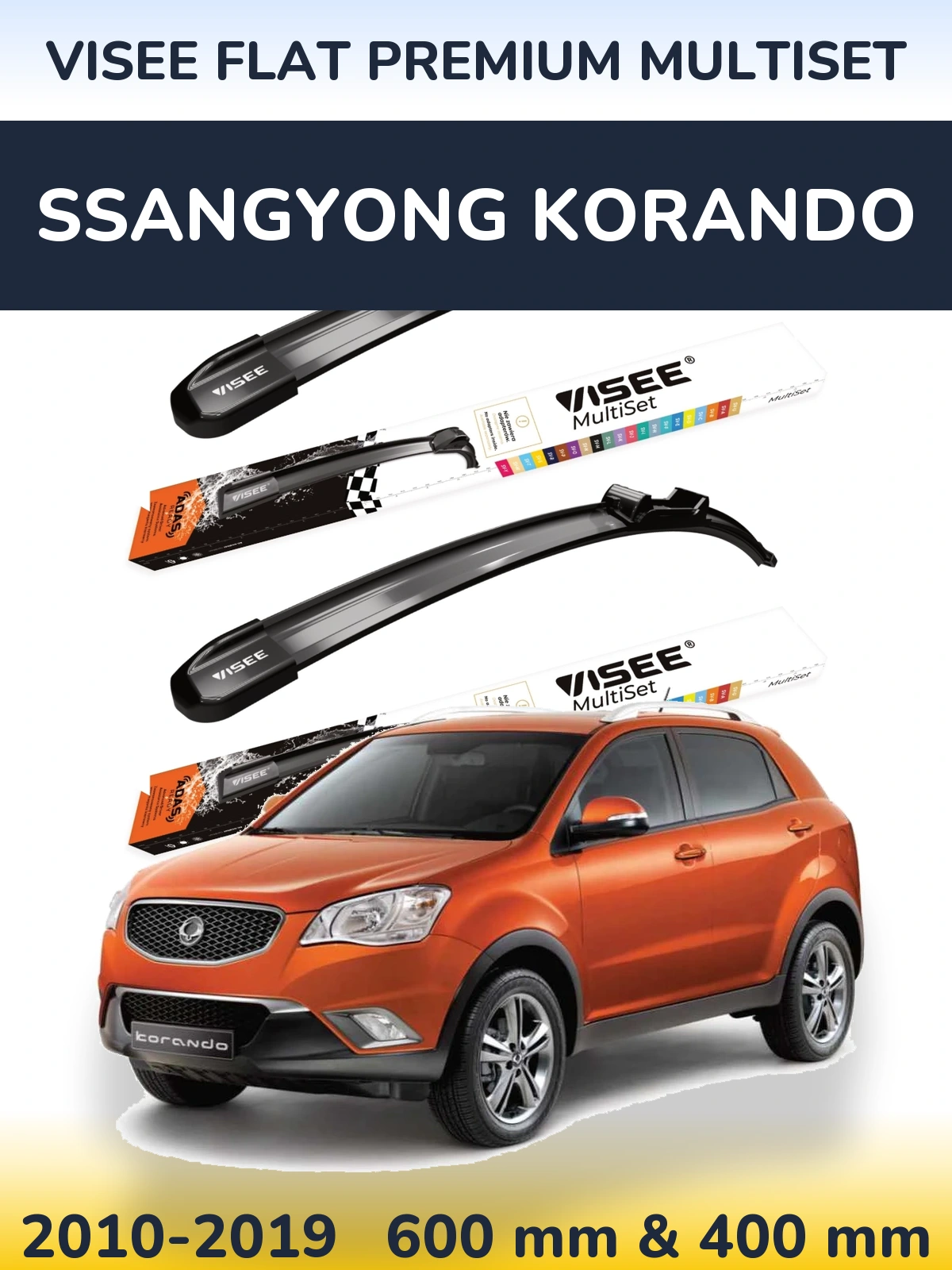 Front wiper blade set VISEE FLAT PREMIUM MultiSet 600 & 400 mm for SsangYong Korando 2010-2019
