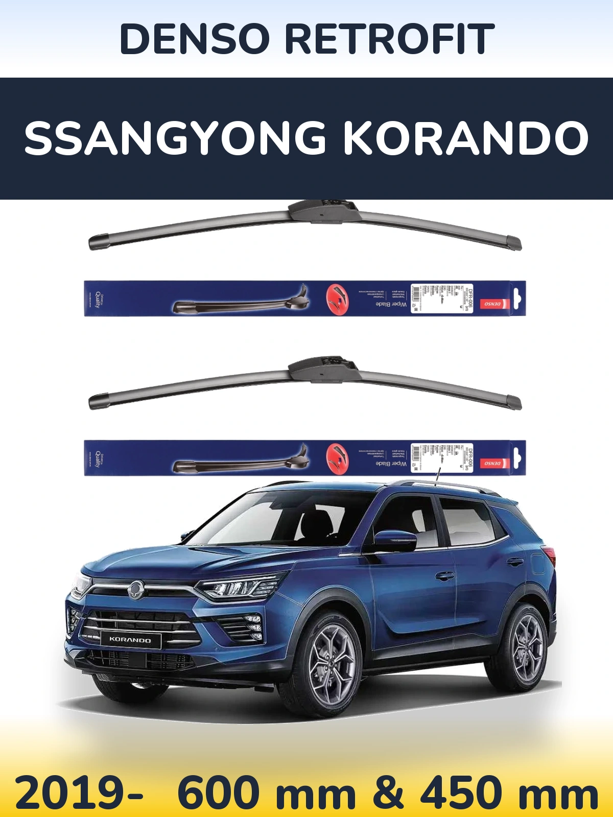 Front wiper blade set Denso Retrofit 600 & 450 mm for SsangYong Korando 2019-2026