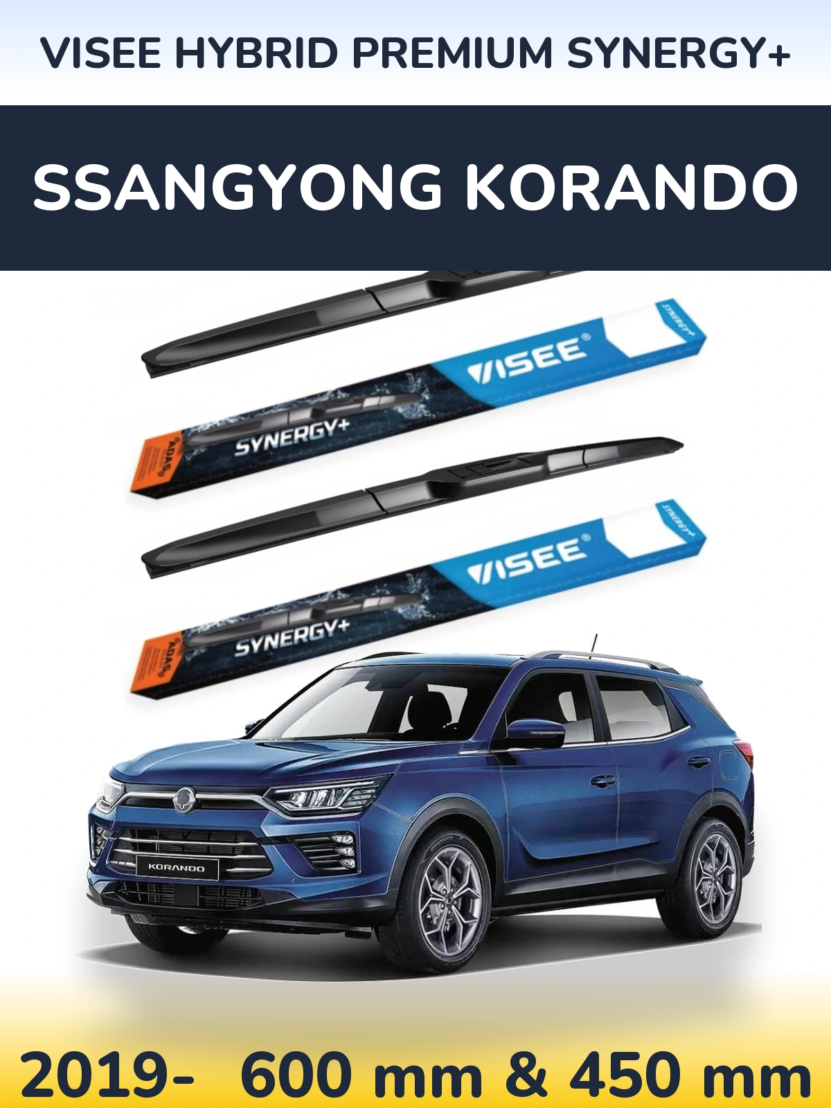Front wiper blade set VISEE HYBRID PREMIUM SYNERGY+ 600 & 450 mm for SsangYong Korando 2019-2026