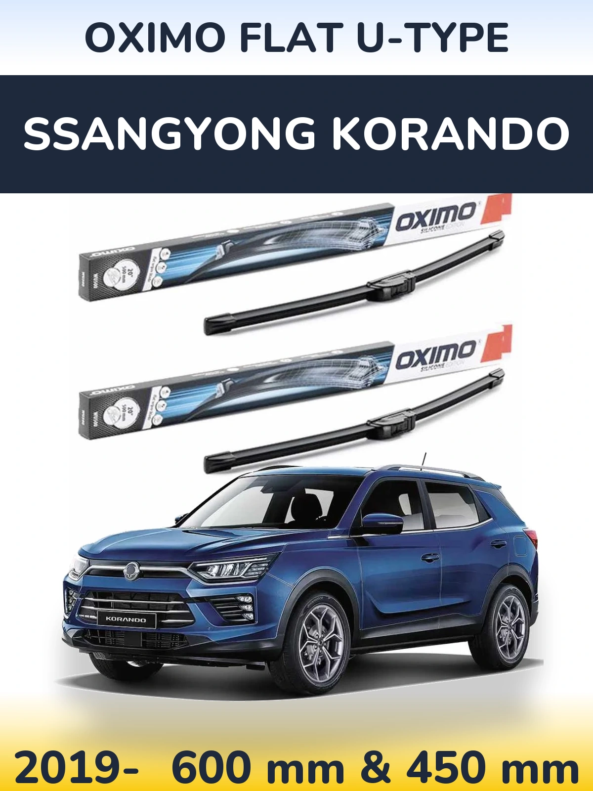 Комплект передних дворников Oximo Flat U-type 600 & 450 мм для SsangYong Korando 2019-2026