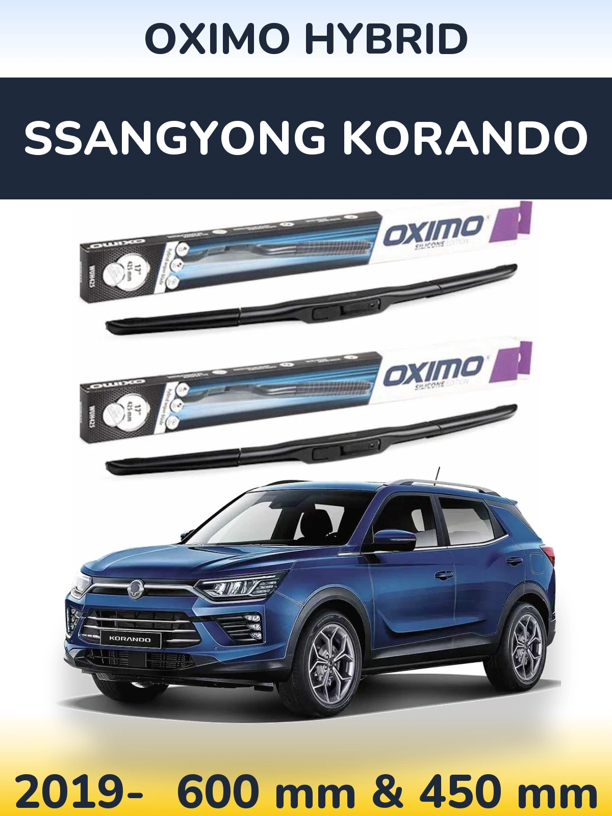 Комплект передних дворников Oximo Hybrid 600 & 450 мм для SsangYong Korando 2019-2026