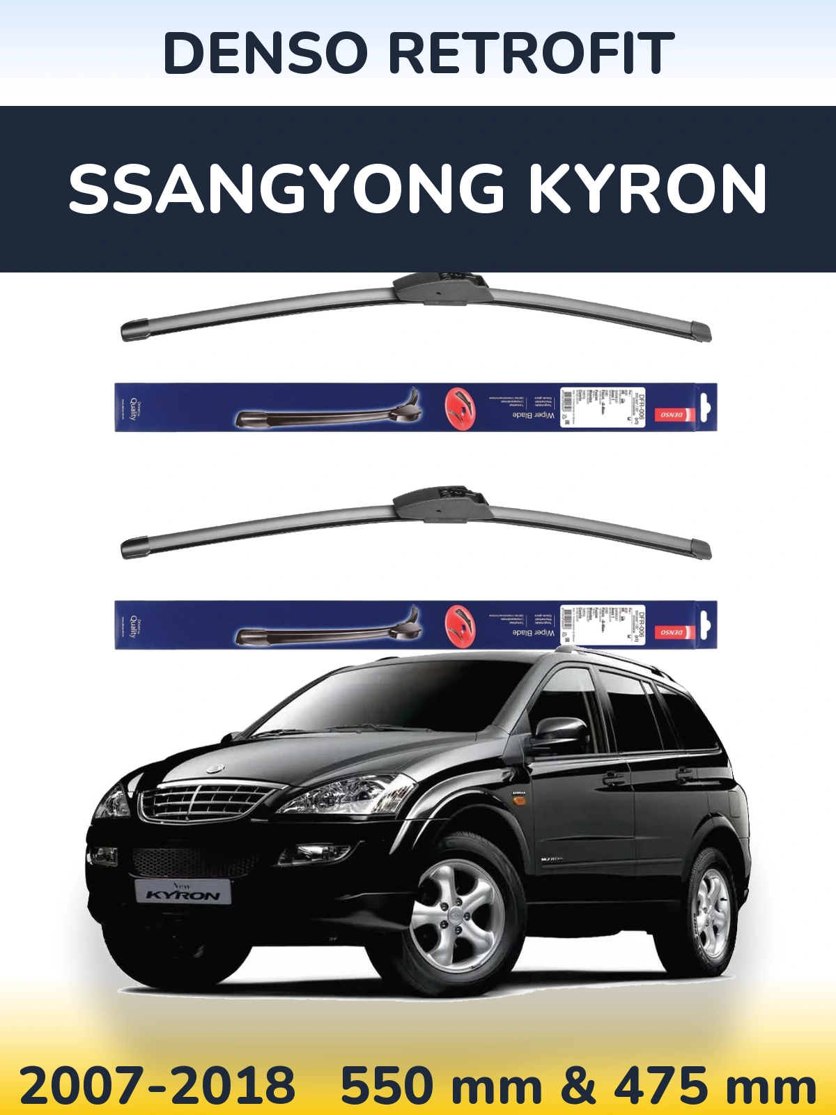 Front wiper blade set Denso Retrofit 550 & 475 mm for SsangYong Kyron 2007-2018