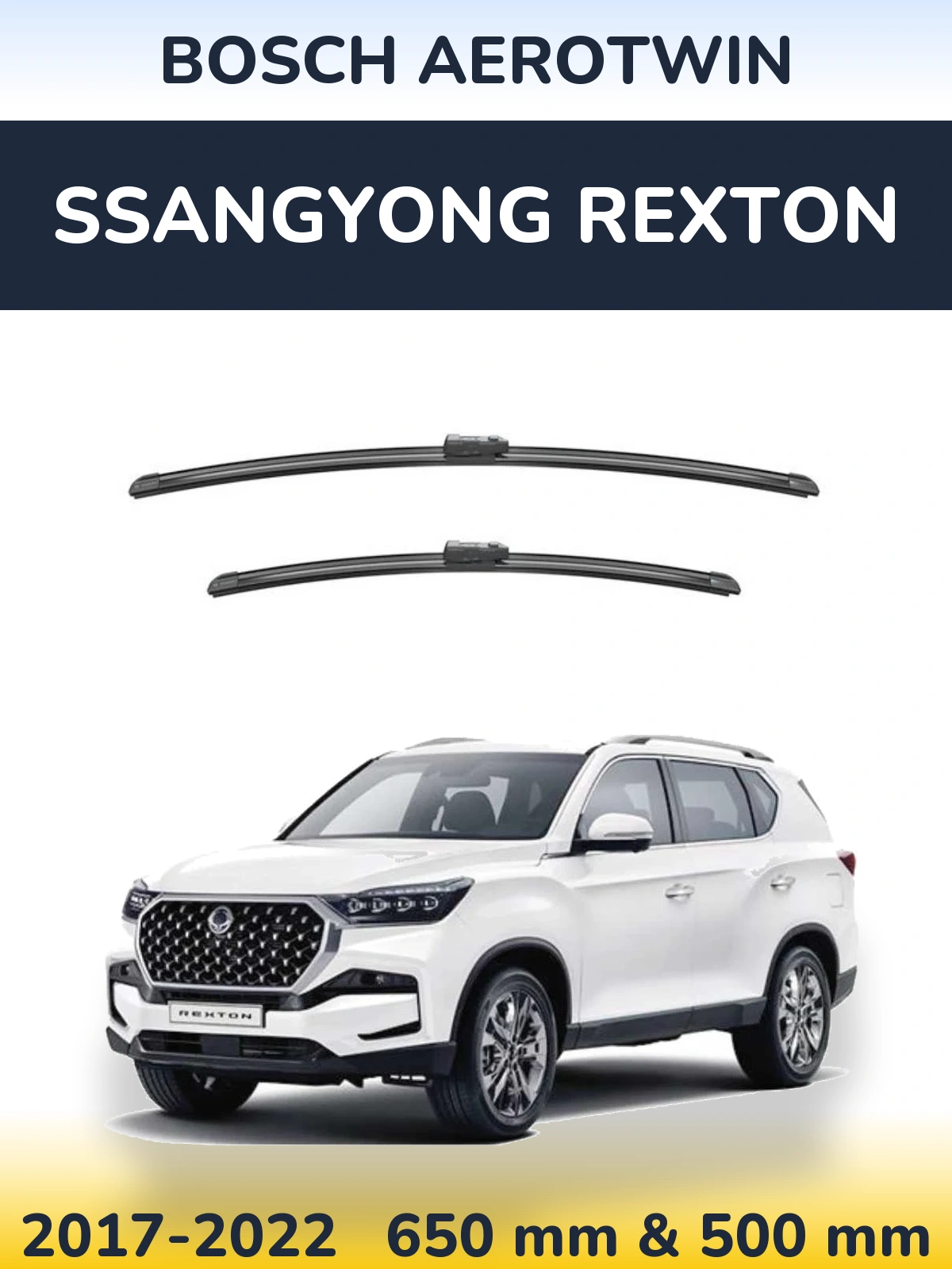 Front wiper blade set BOSCH AeroTwin 650 & 500 mm for SsangYong Rexton 2017-2022