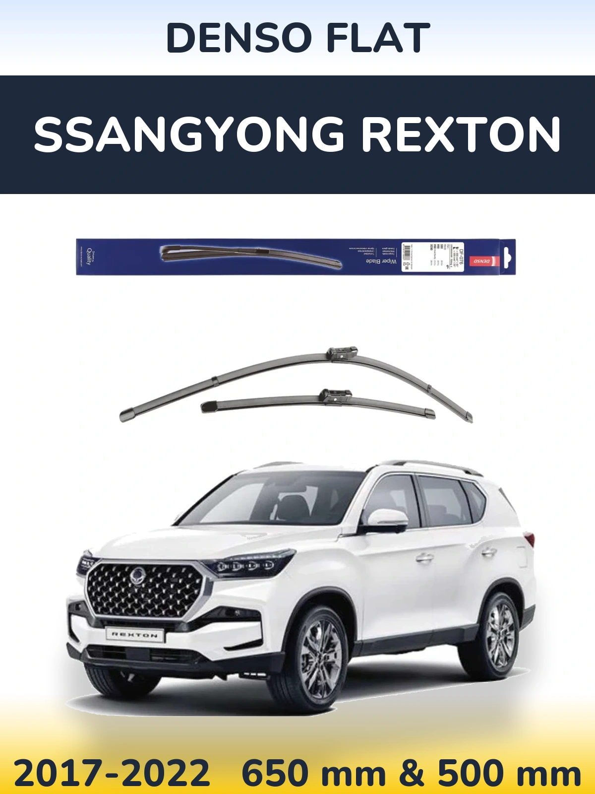 Front wiper blade set Denso Flat 630 & 500 mm for SsangYong Rexton 2017-2022