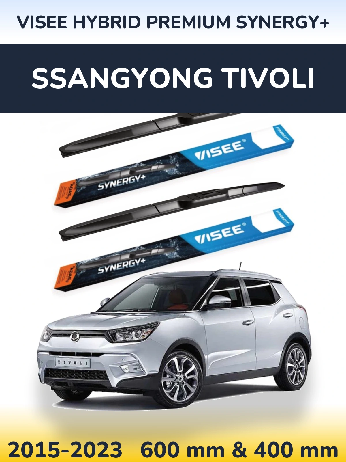 Front wiper blade set VISEE HYBRID PREMIUM SYNERGY+ 600 & 400 mm for SsangYong Tivoli 2015-2023