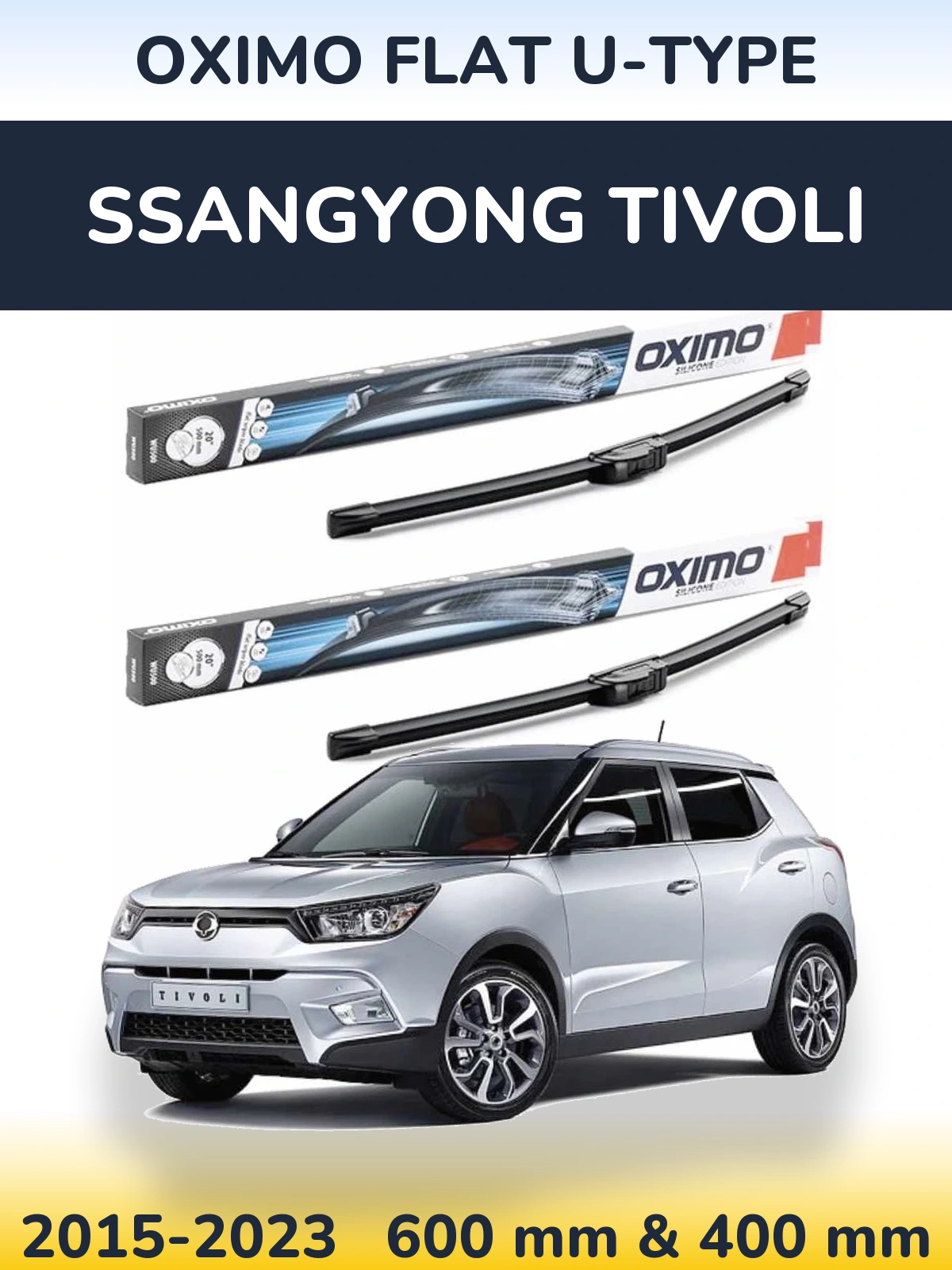 Front wiper blade set Oximo Flat U-type 600 & 400 mm for SsangYong Tivoli 2015-2023