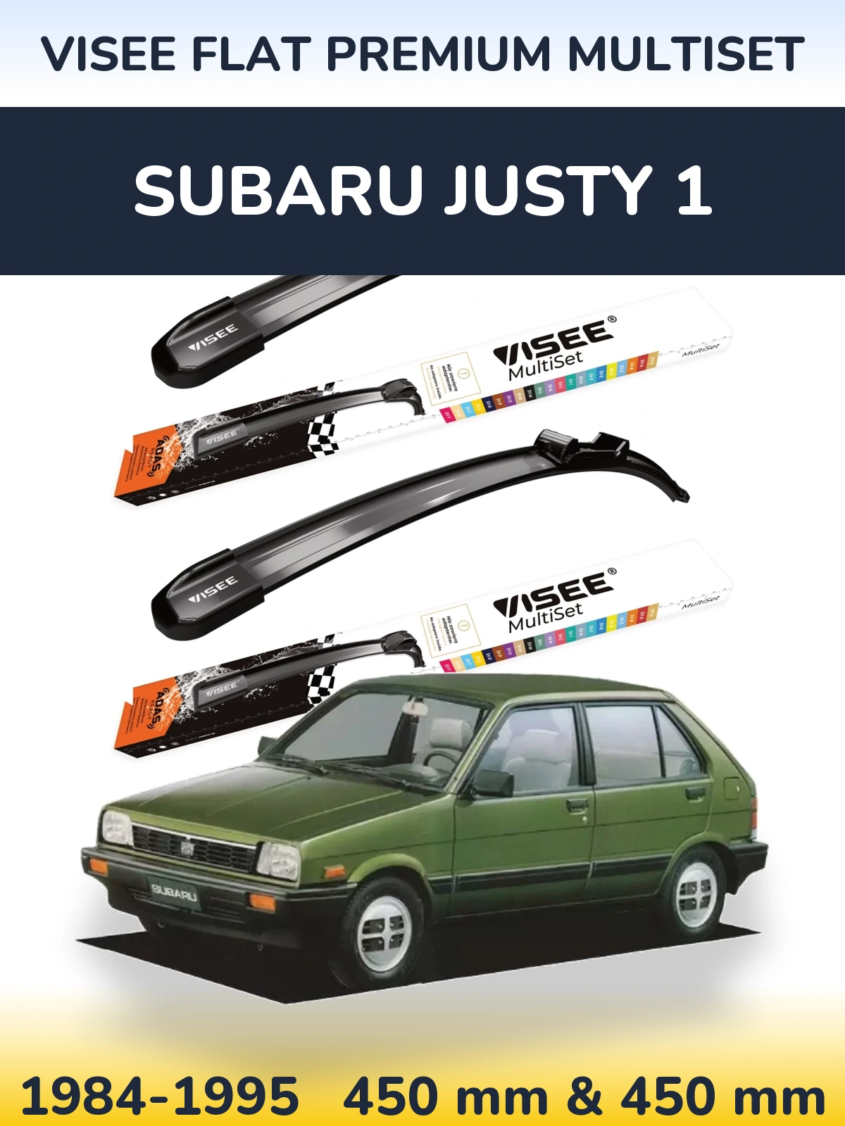 Front wiper blade set VISEE FLAT PREMIUM MultiSet 450 & 450 mm for Subaru Justy 1 1984-1995