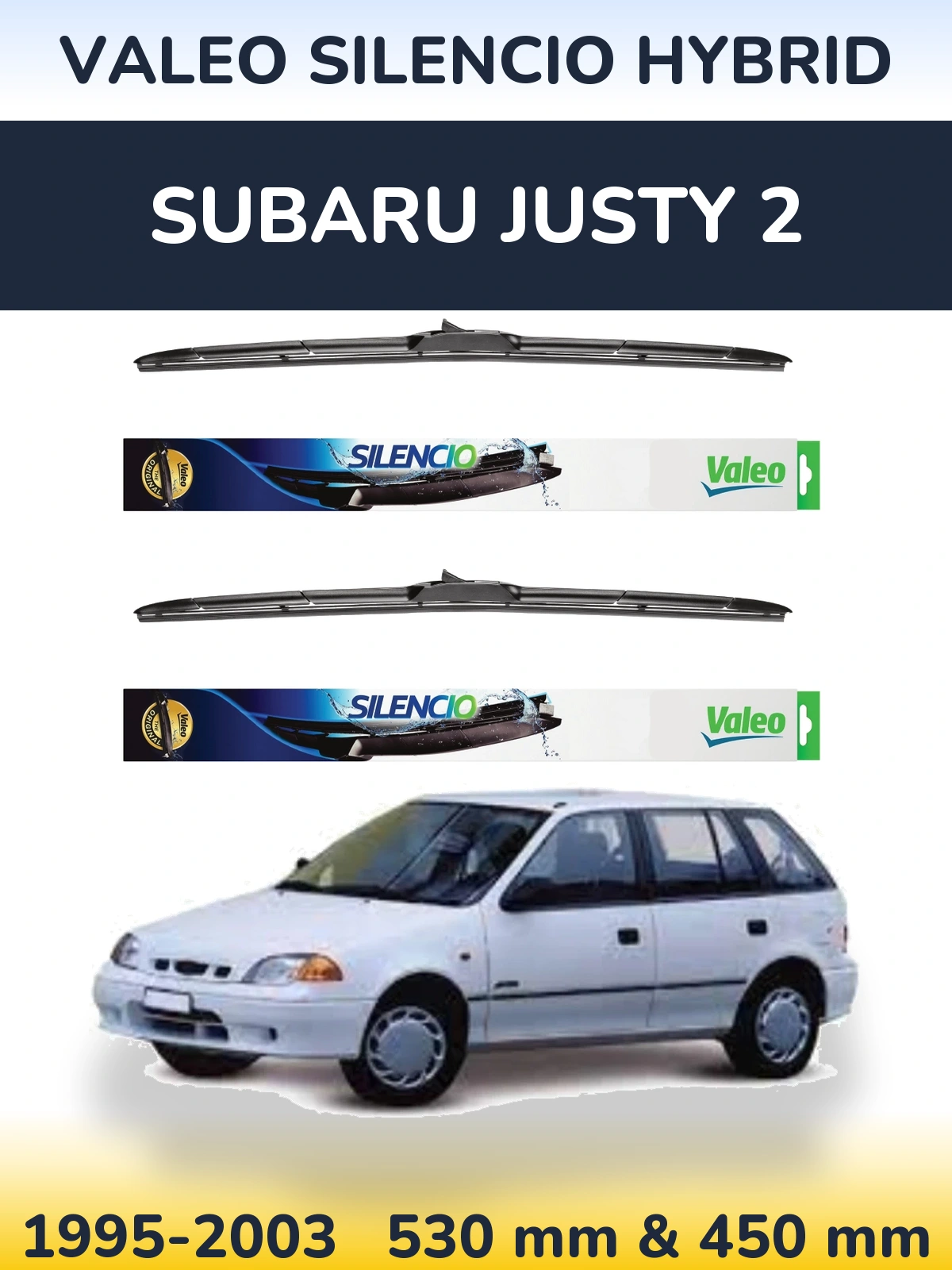 Комплект передних дворников Valeo Silencio Hybrid 530 & 450 мм для Subaru Justy 2 1995-2003