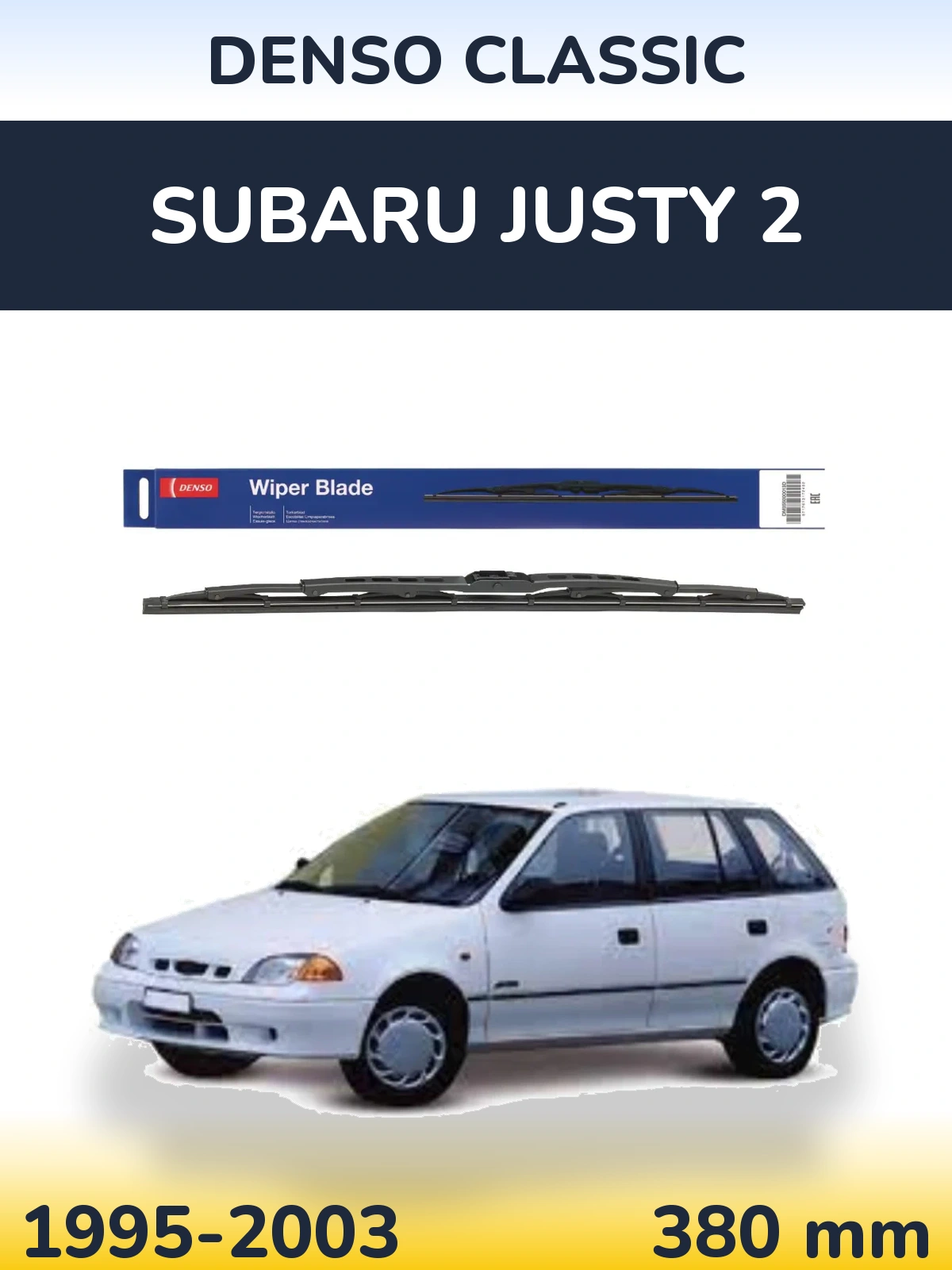 Rear wiper blade Denso Classic 380 mm for Subaru Justy 2 1995-2003