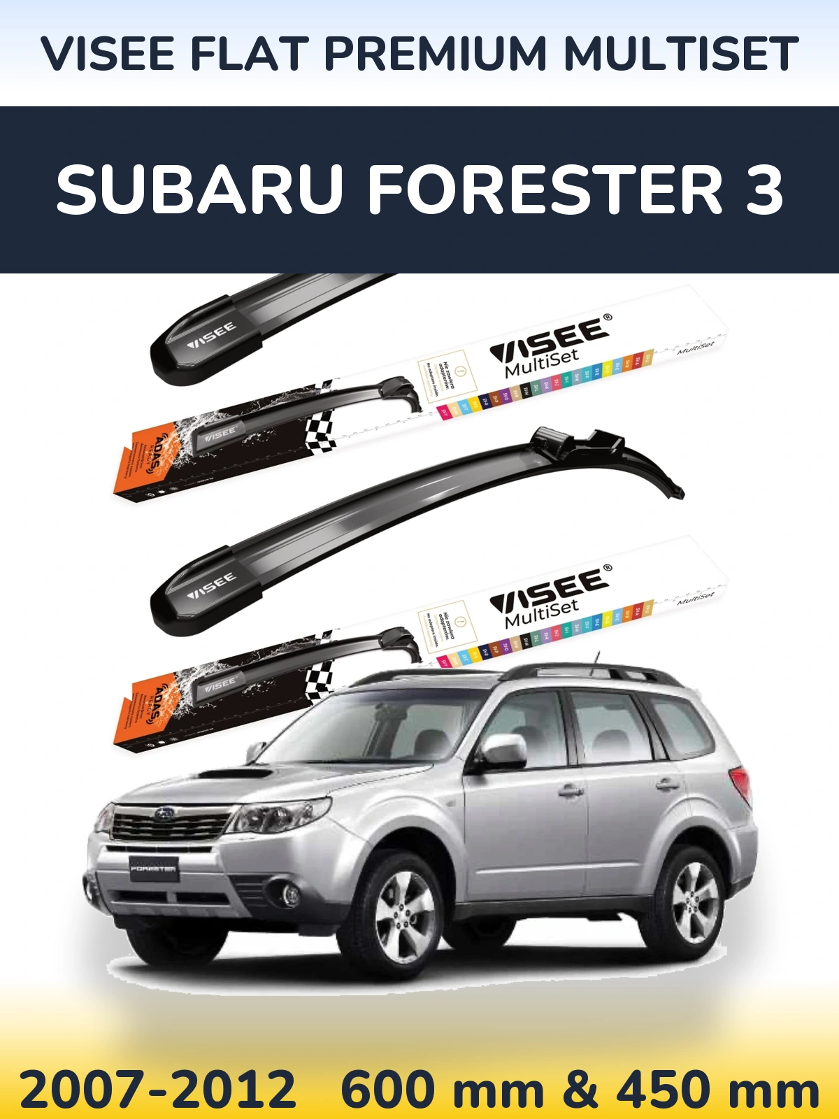 Front wiper blade set VISEE FLAT PREMIUM MultiSet 600 & 450 mm for Subaru Forester 3 2007-2012