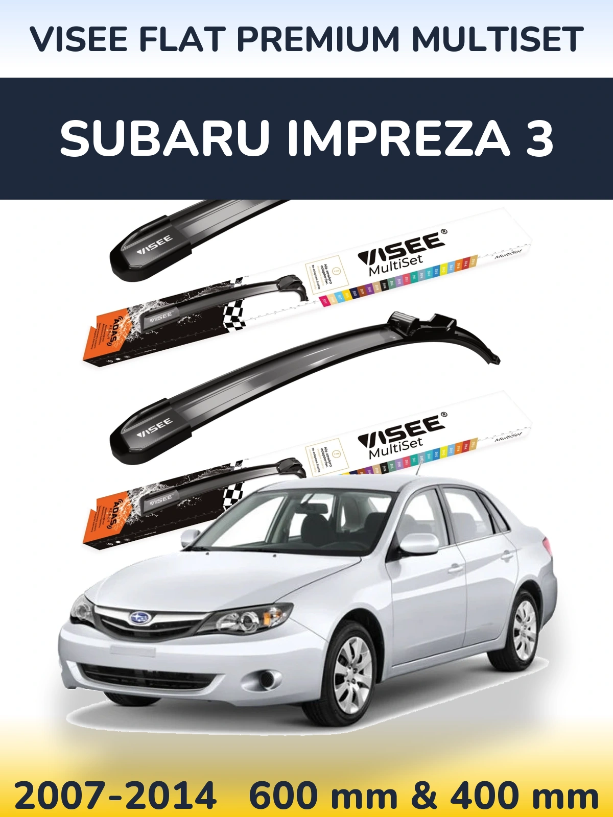 Комплект передних дворников VISEE FLAT PREMIUM MultiSet 600 & 400 мм для Subaru Impreza 3 2007-2014