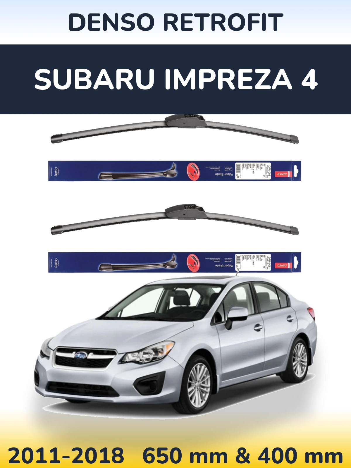 Front wiper blade set Denso Retrofit 650 & 400 mm for Subaru Impreza 4 2011-2018