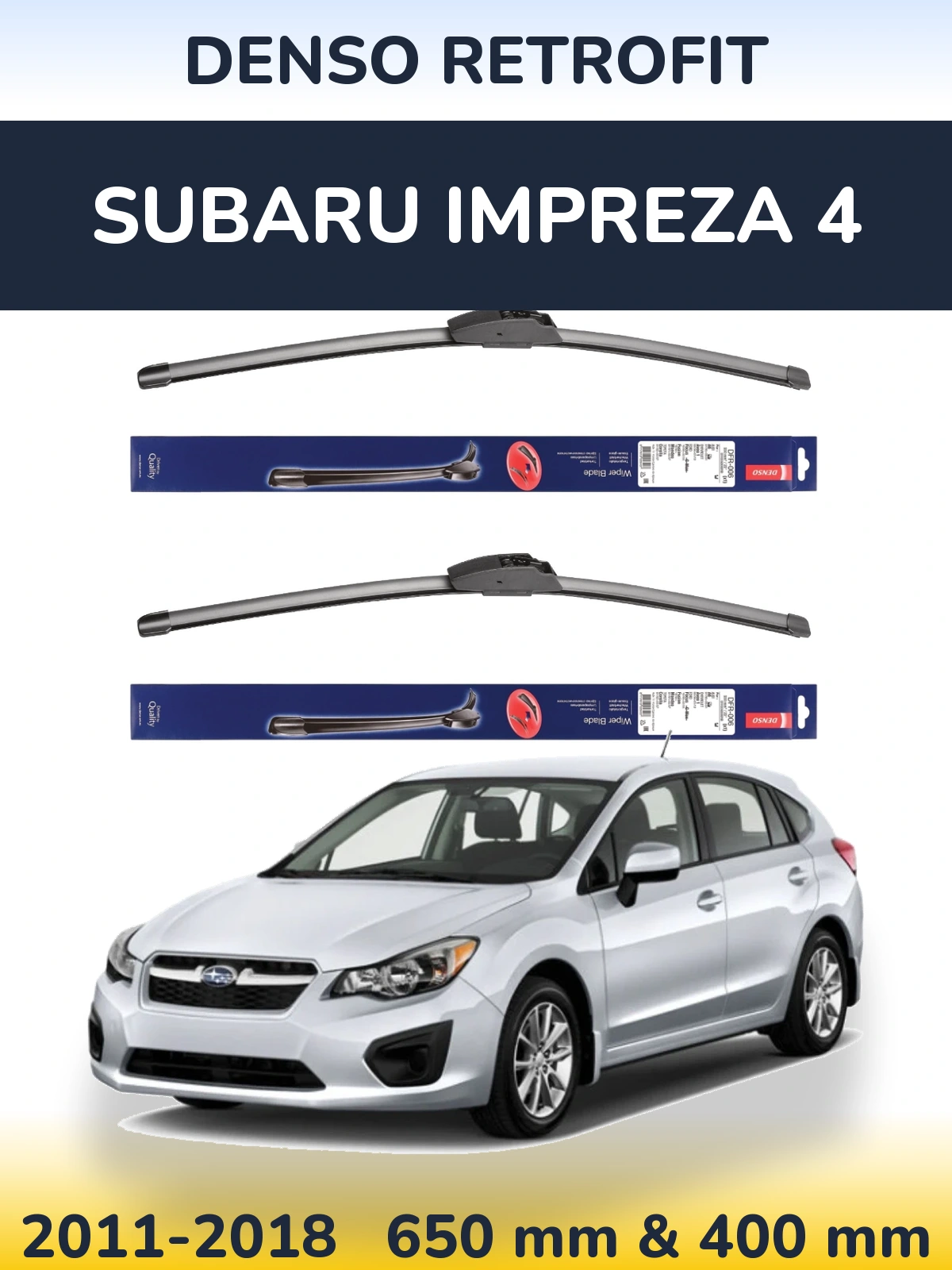 Front wiper blade set Denso Retrofit 650 & 400 mm for Subaru Impreza 4 2011-2018