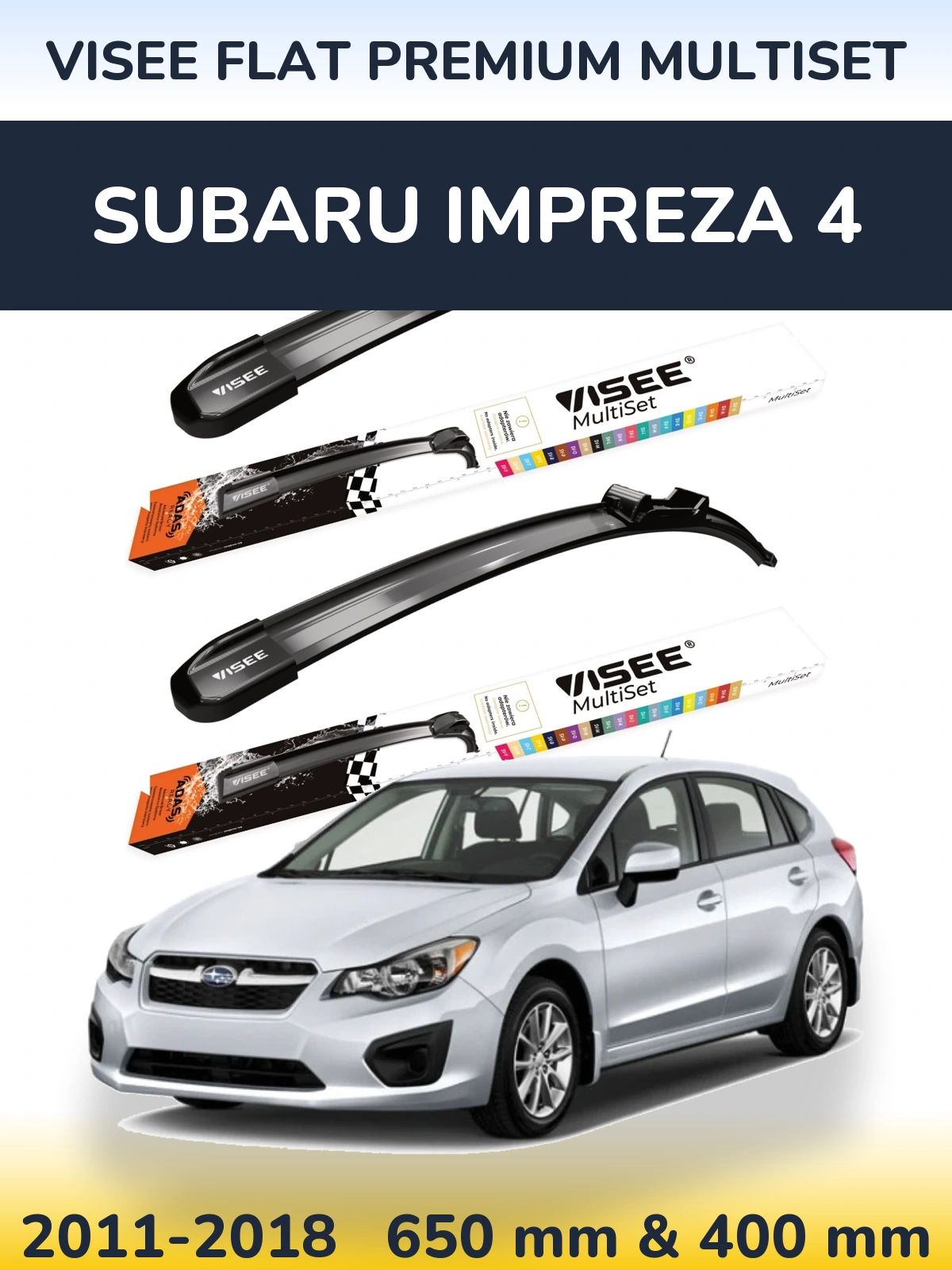 Front wiper blade set VISEE FLAT PREMIUM MultiSet 650 & 400 mm for Subaru Impreza 4 2011-2018