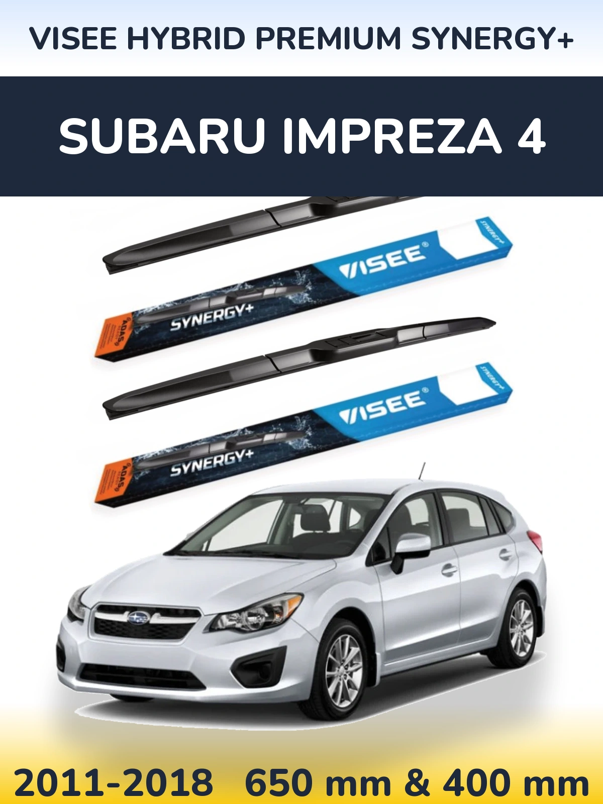 Front wiper blade set VISEE HYBRID PREMIUM SYNERGY+ 650 & 400 mm for Subaru Impreza 4 2011-2018